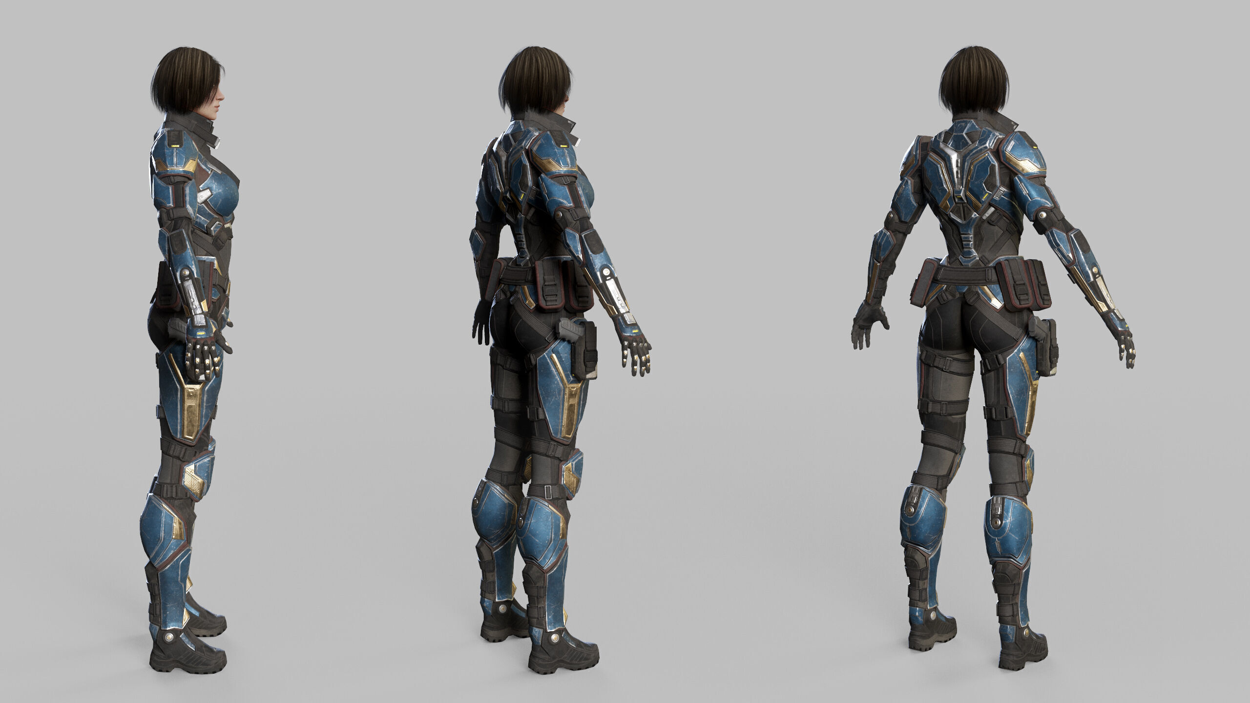 Female Sci Fi Soldier Low-poly 3D model_22