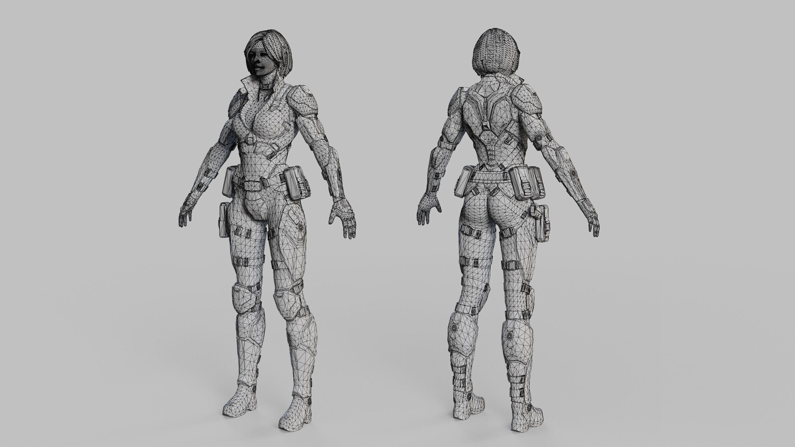Female Sci Fi Soldier Low-poly 3D model_30