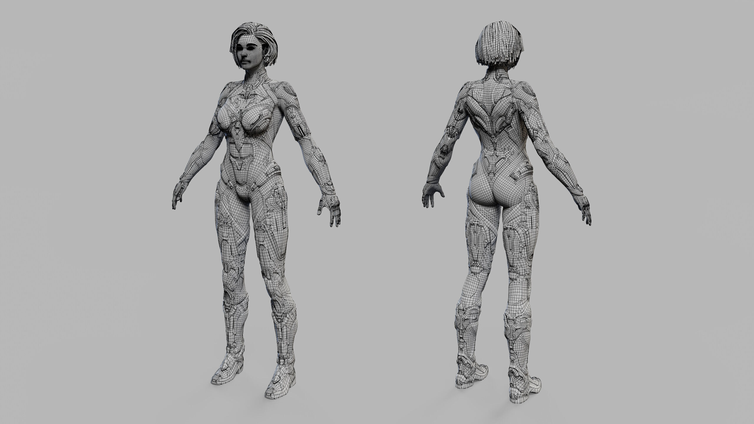Female Sci Fi Girl Low-poly 3D model_31