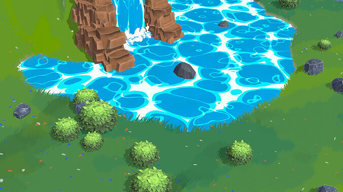 Stylized Waterfall Nature Scene Low-Poly 3D Environment 3D model 4