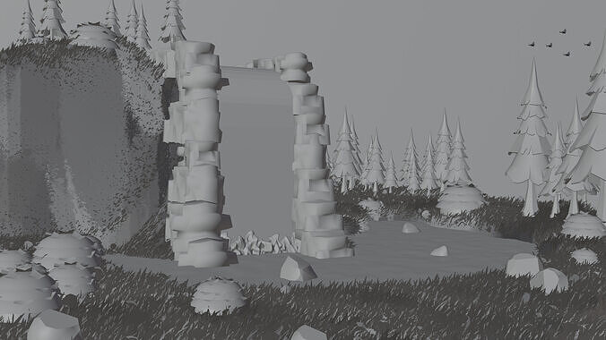 Stylized Waterfall Nature Scene Low-Poly 3D Environment 3D model 2