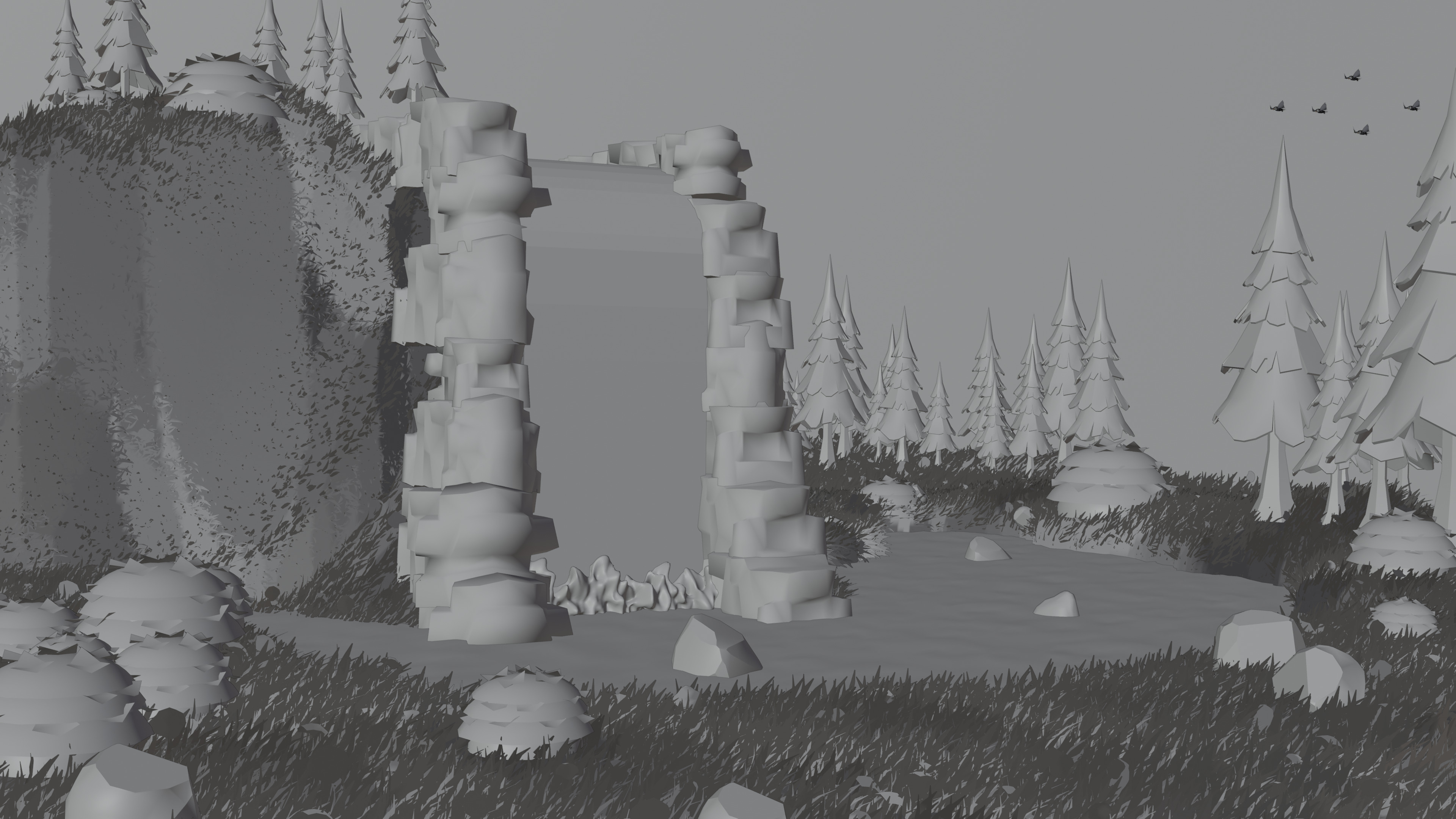 Stylized Waterfall Nature Scene Low-Poly 3D Environment 3D model_1