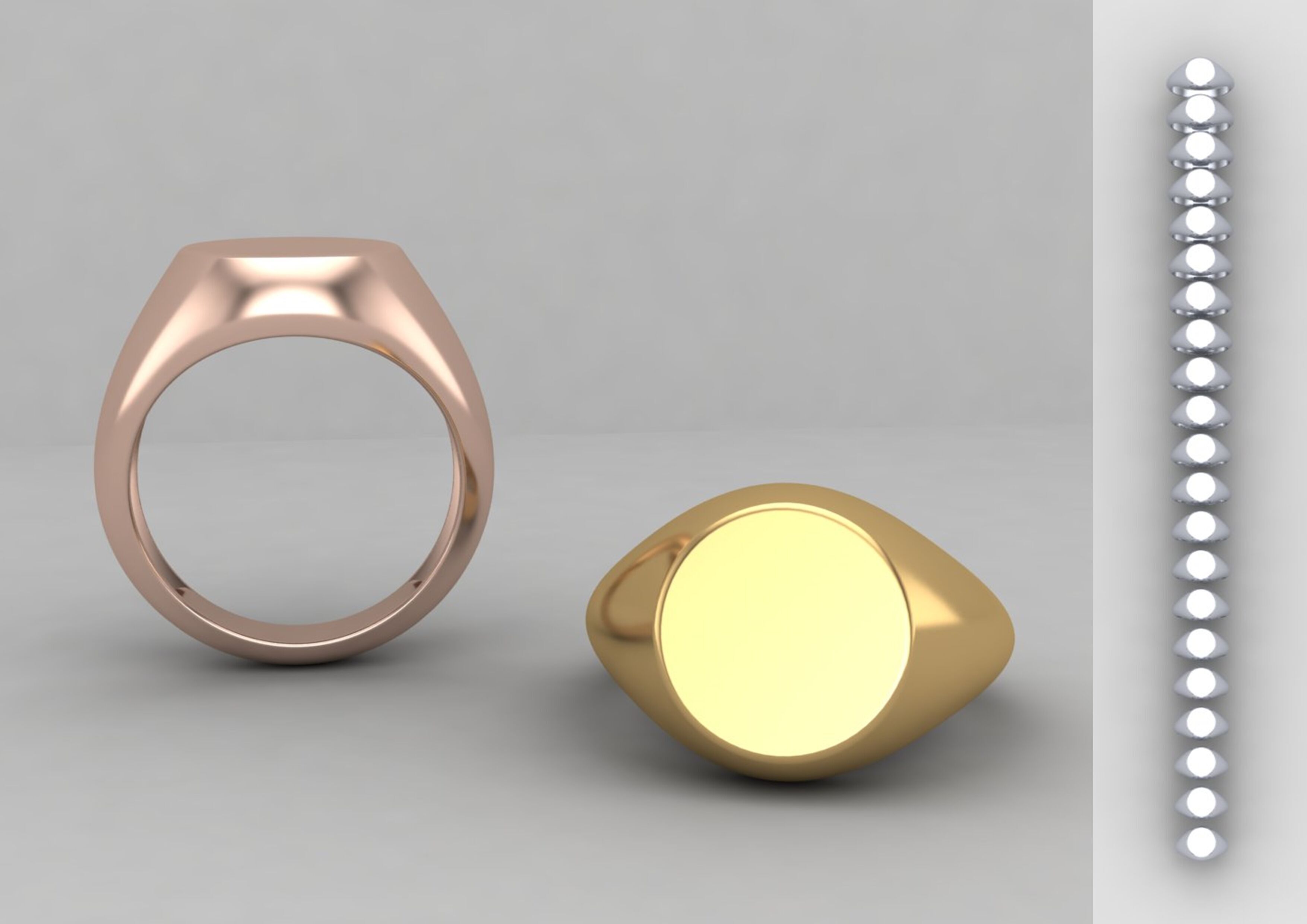 Round Signet Ring Base 10mm top  in All sizes 158-MWC  3D print model_1
