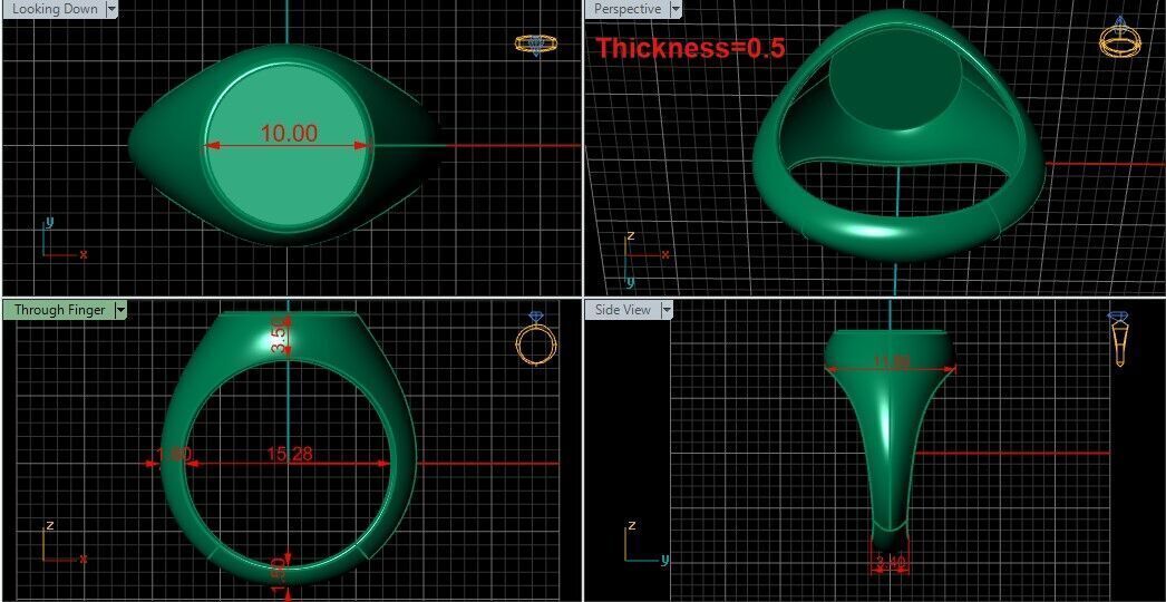 Round Signet Ring Base 10mm top  in All sizes 158-MWC  3D print model_2