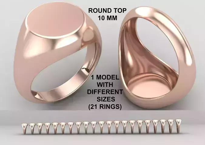 Round Signet Ring Base 10mm top  in All sizes 158-MWC  3D print model