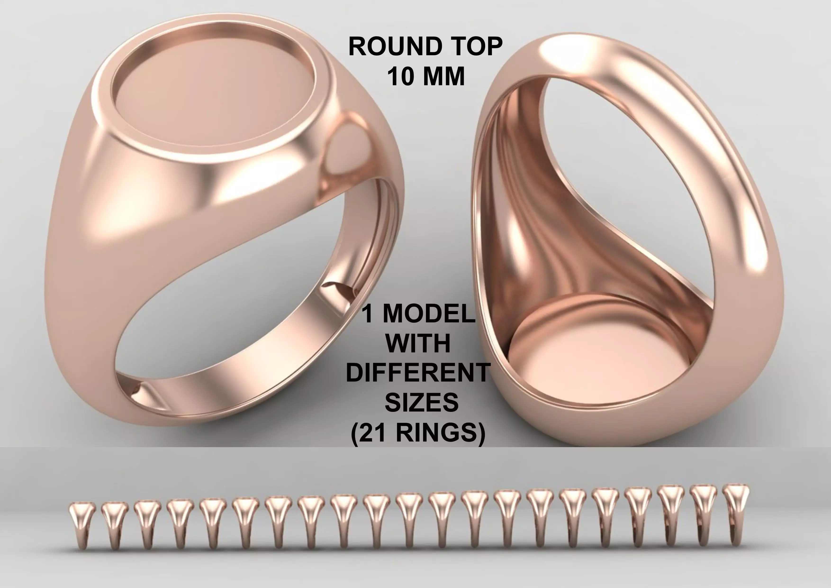 Round Enamel Ring Base 10mm top in All sizes 159-MWC 3D print model_0