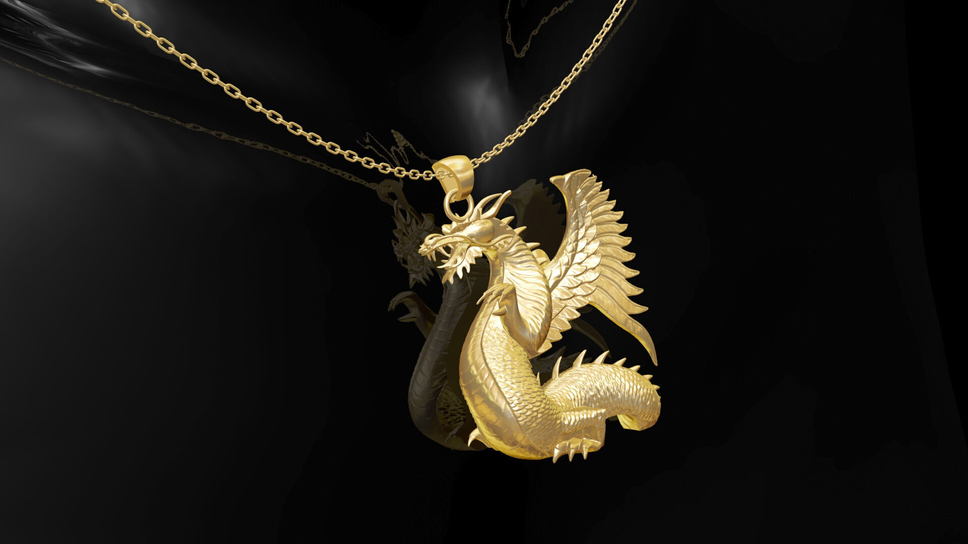 Dragon Statue Sculpture pendant jewelry gold 3D print model_3