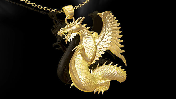 Dragon Statue Sculpture pendant jewelry gold 3D print model