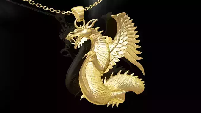 Dragon Statue Sculpture pendant jewelry gold