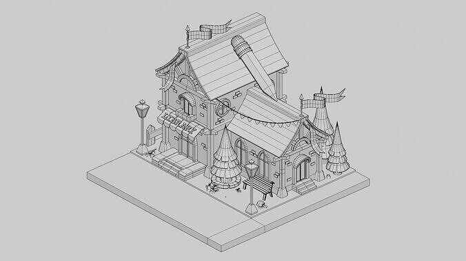 Library - Cartoon  Game Isometric Low-poly 3D model 4