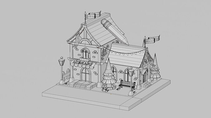 Library - Cartoon  Game Isometric Low-poly 3D model 7
