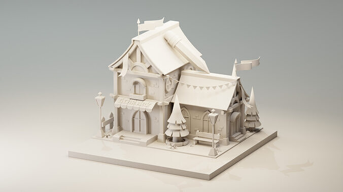 Library - Cartoon  Game Isometric Low-poly 3D model 6
