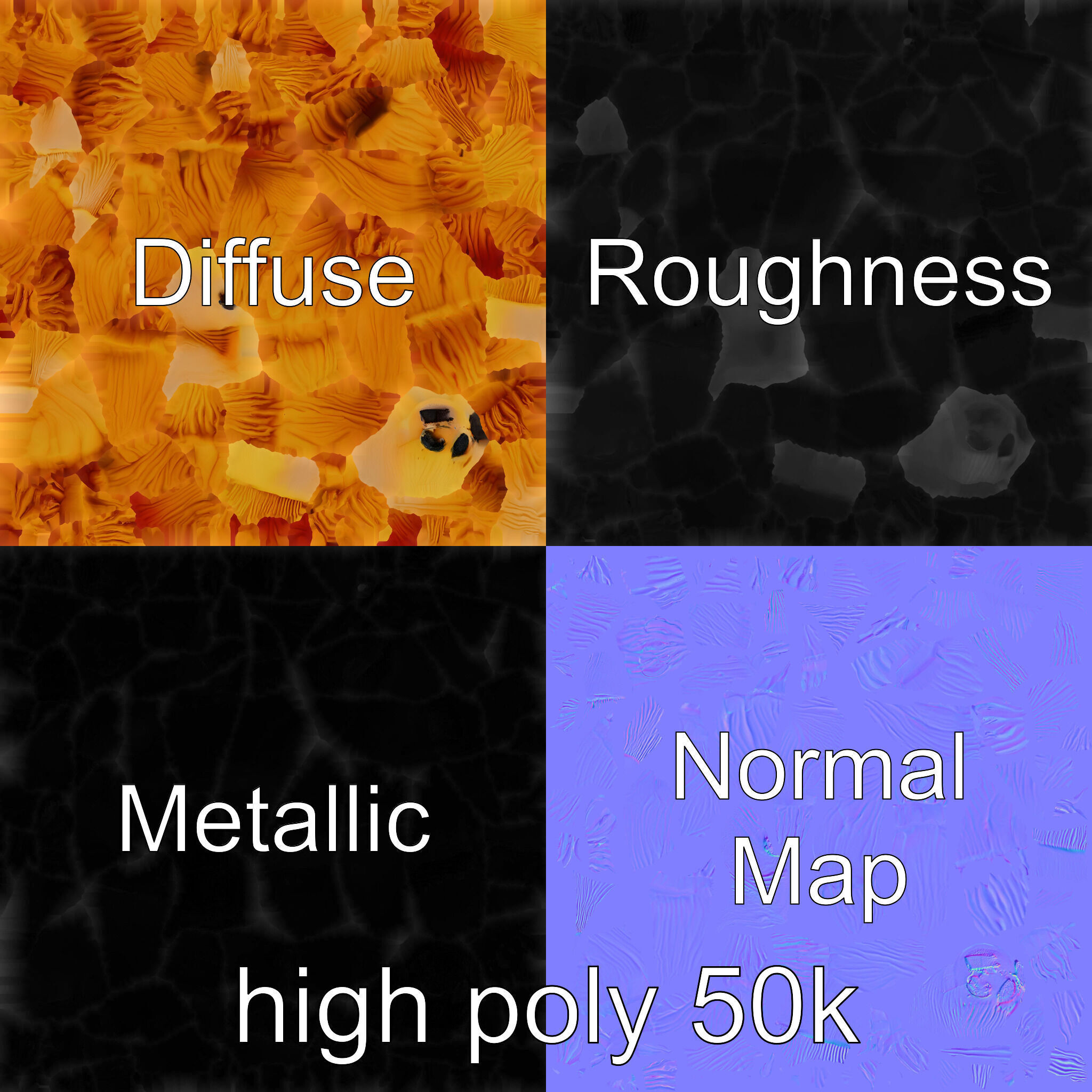 Chanterelle Mushroom Golden Texture model pack Low-poly 3D model_2