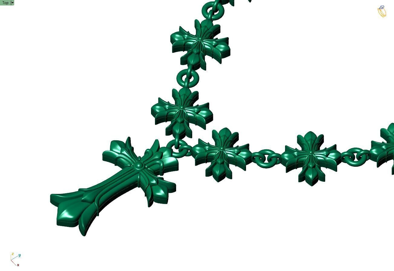 Custom Chrome Heart Chain - Cross Pendant and Chain Link 3D print model_9