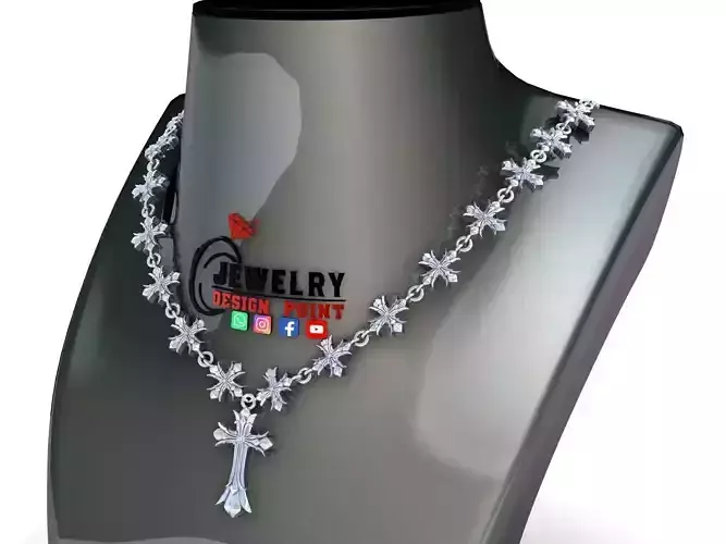 Custom Chrome Heart Chain - Cross Pendant and Chain Link