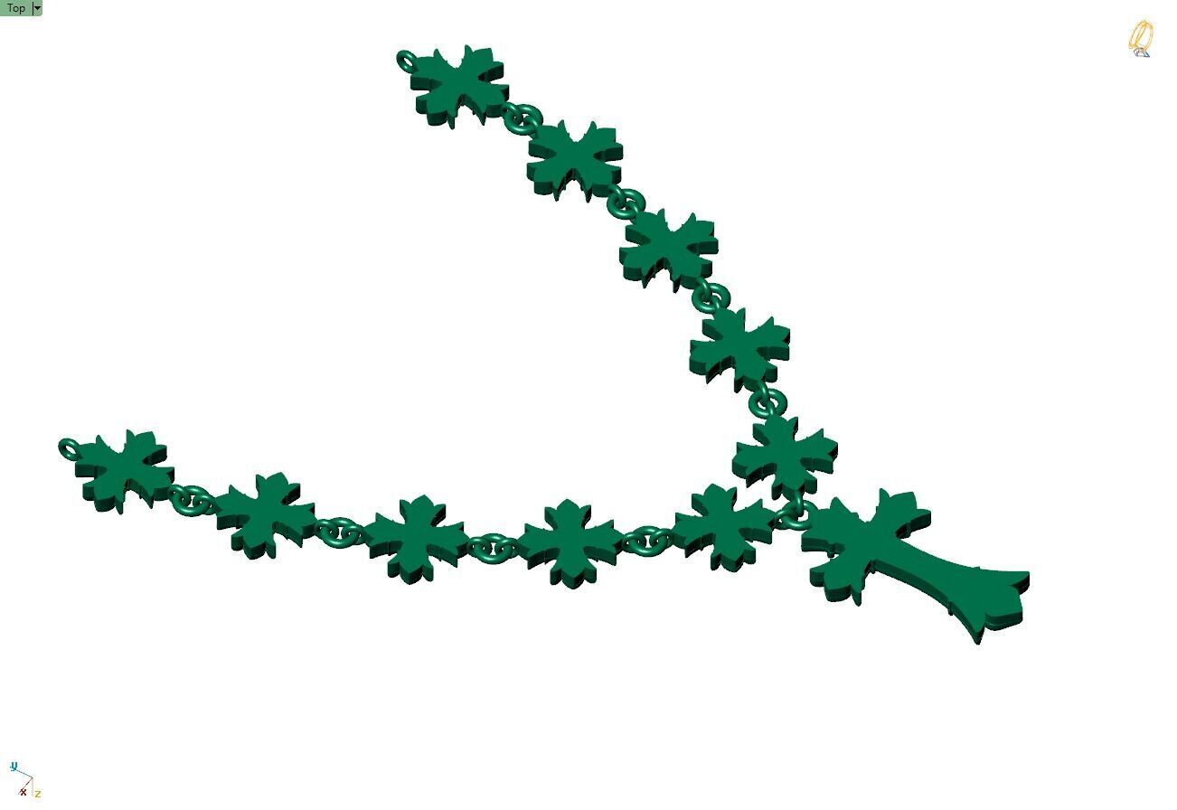 Custom Chrome Heart Chain - Cross Pendant and Chain Link 3D print model_12