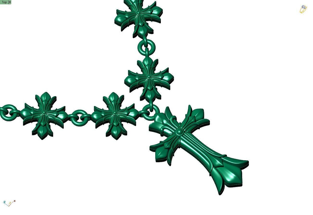 Custom Chrome Heart Chain - Cross Pendant and Chain Link 3D print model_11