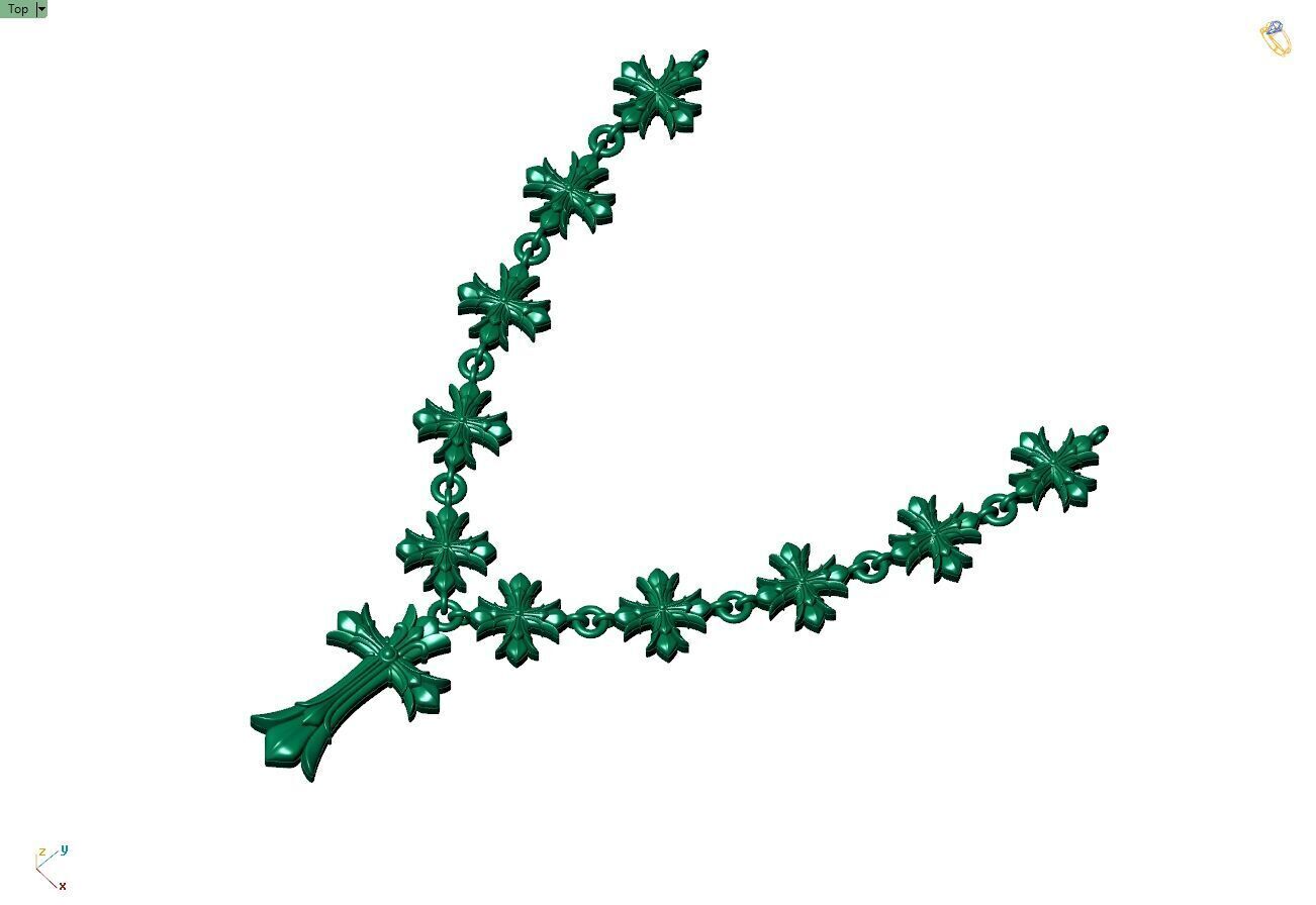 Custom Chrome Heart Chain - Cross Pendant and Chain Link 3D print model_8