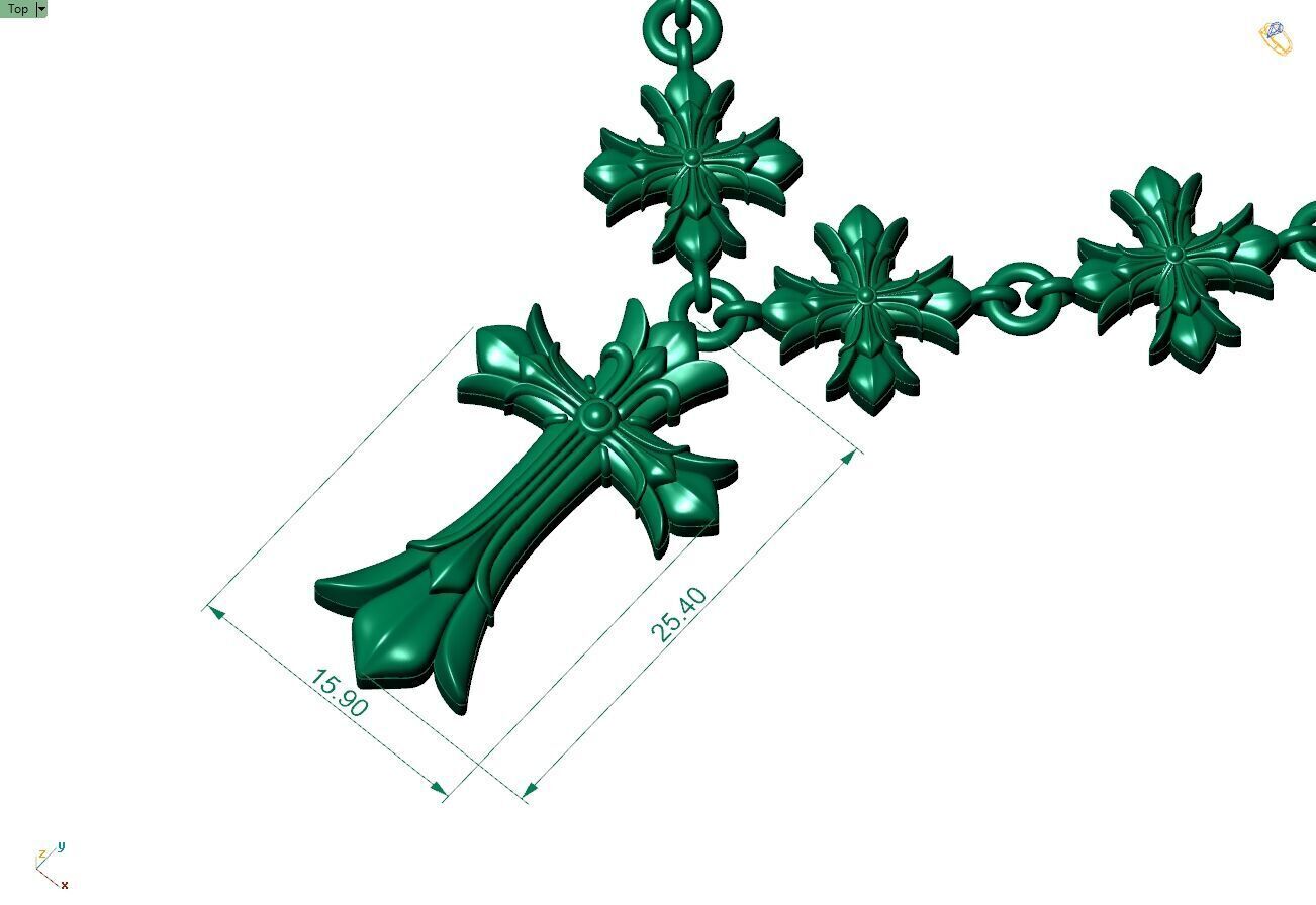 Custom Chrome Heart Chain - Cross Pendant and Chain Link 3D print model_4