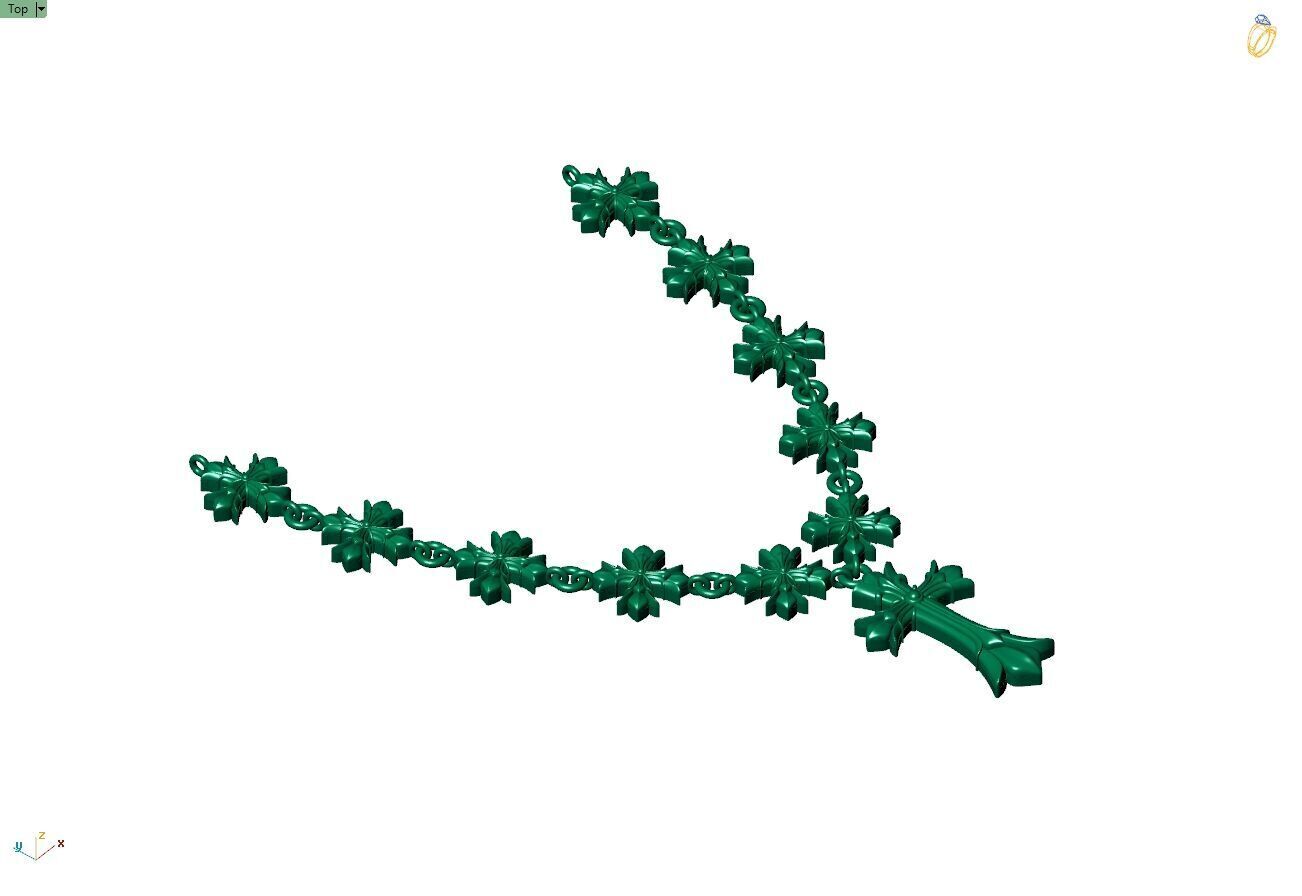 Custom Chrome Heart Chain - Cross Pendant and Chain Link 3D print model_10