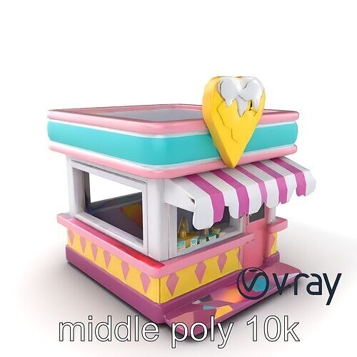 Stylized Ice Cream Parlor Model Pack with Cone-Shaped Sign Low-poly 3D model