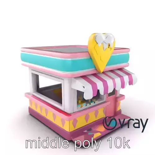 Stylized Ice Cream Parlor Model Pack with Cone-Shaped Sign Low-poly 3D model