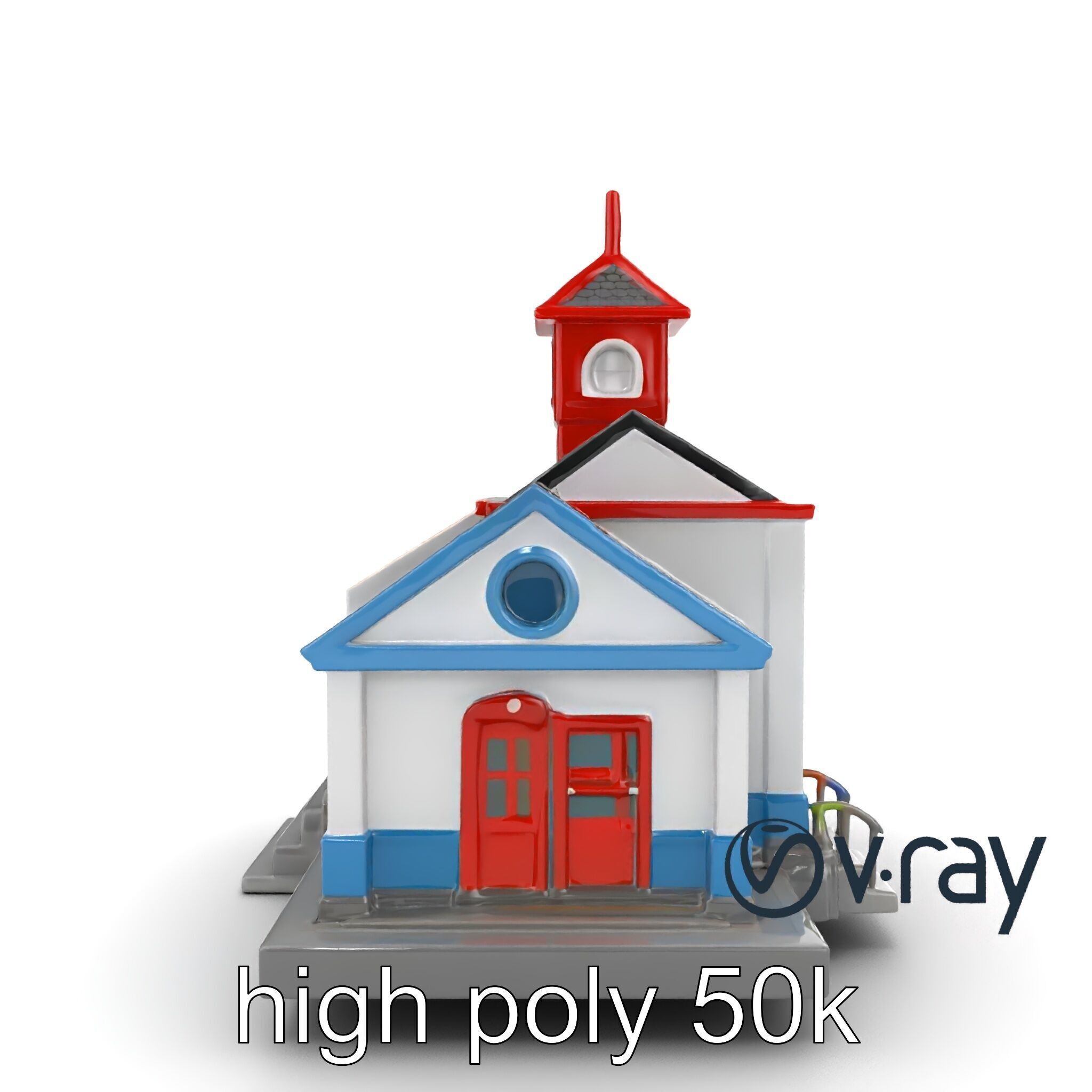 Cartoon School Building with Bell Tower model pack Low-poly 3D model_18