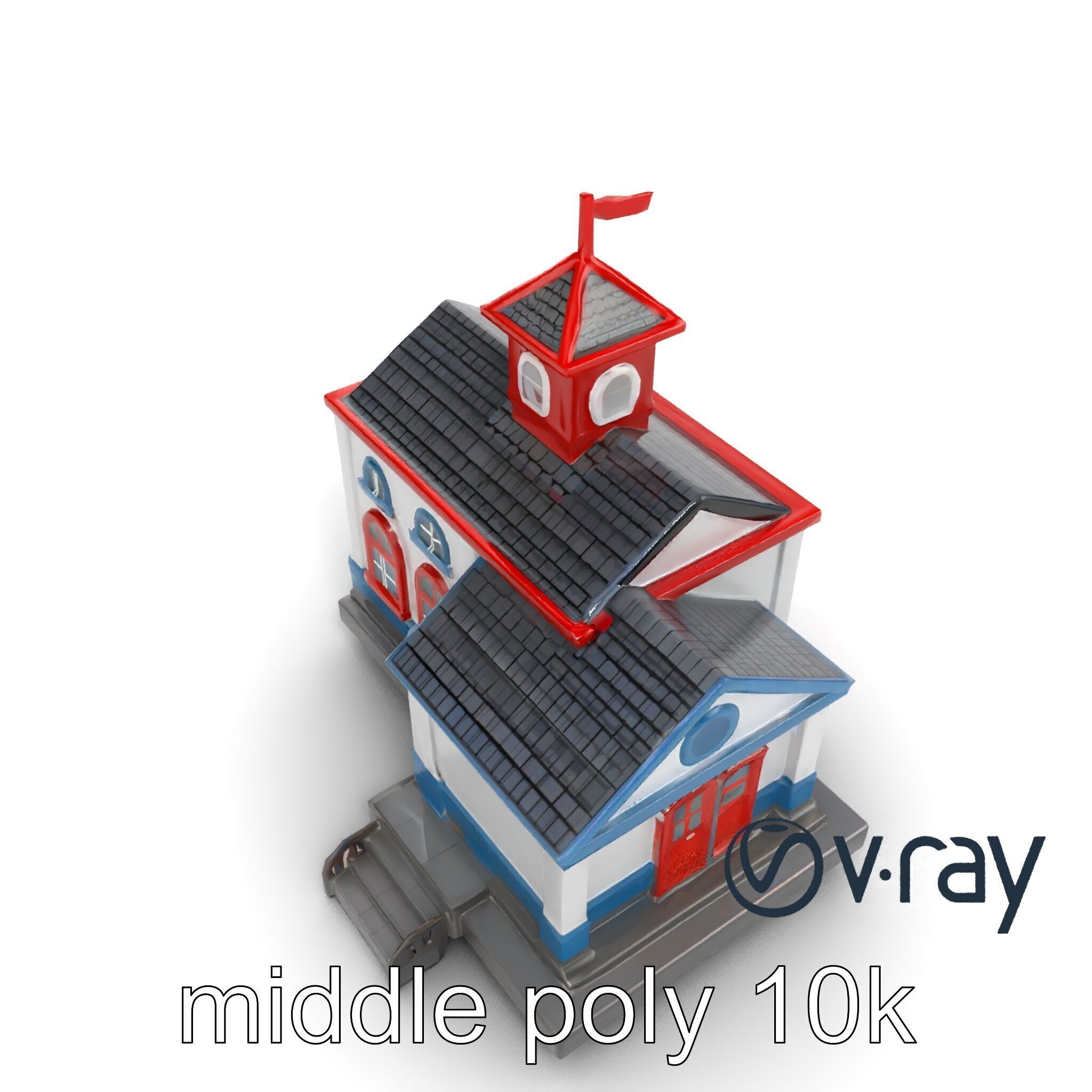 Cartoon School Building with Bell Tower model pack Low-poly 3D model_29