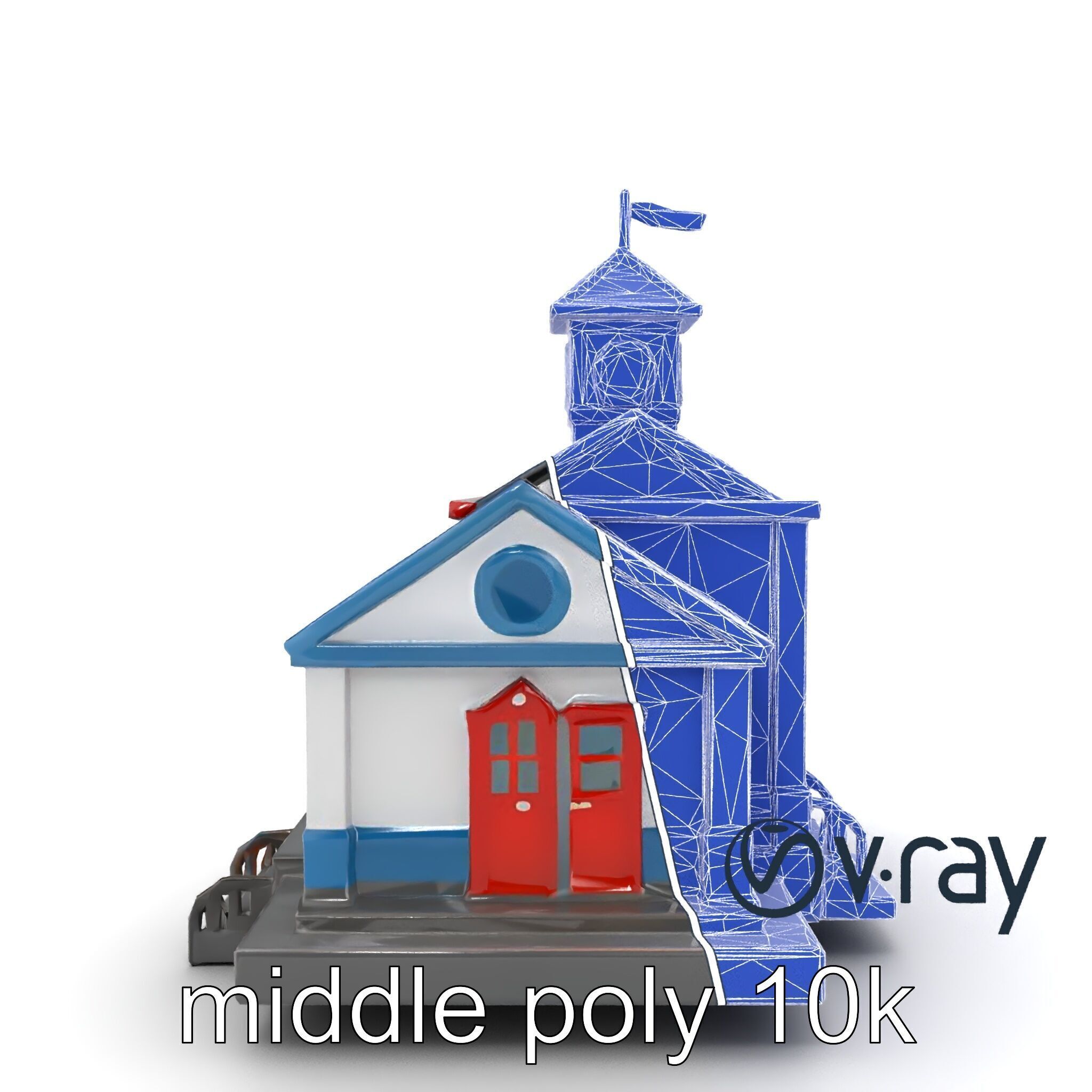 Cartoon School Building with Bell Tower model pack Low-poly 3D model_19