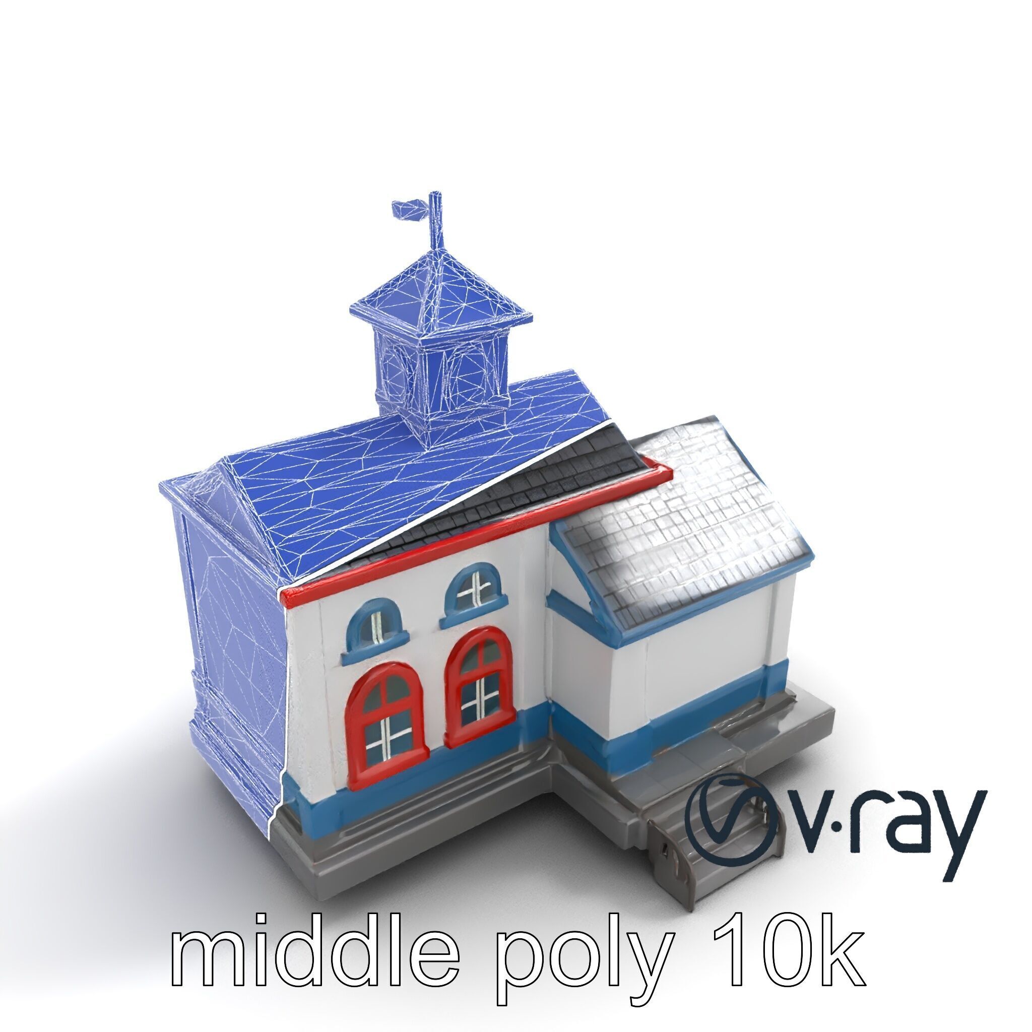 Cartoon School Building with Bell Tower model pack Low-poly 3D model_25