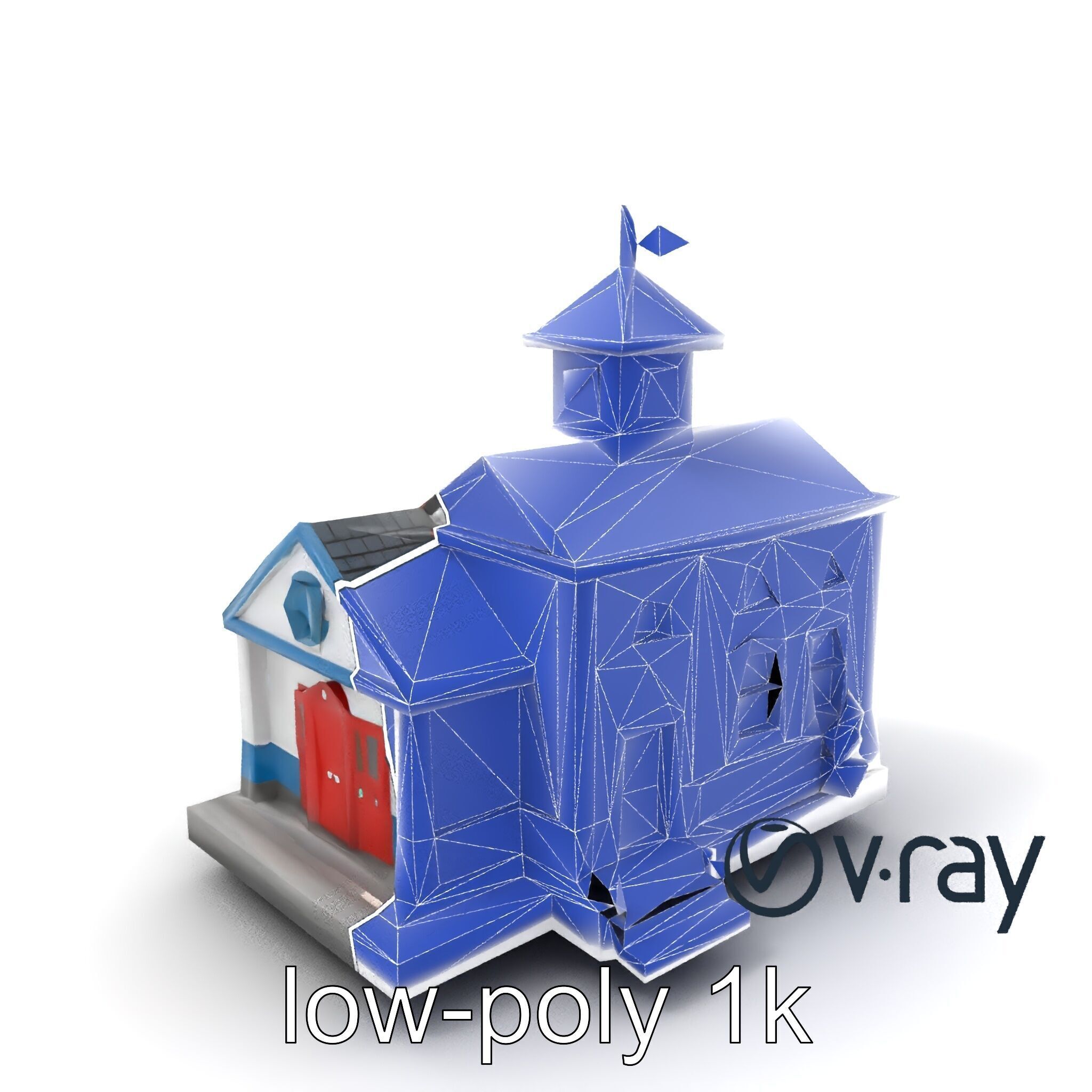 Cartoon School Building with Bell Tower model pack Low-poly 3D model_24
