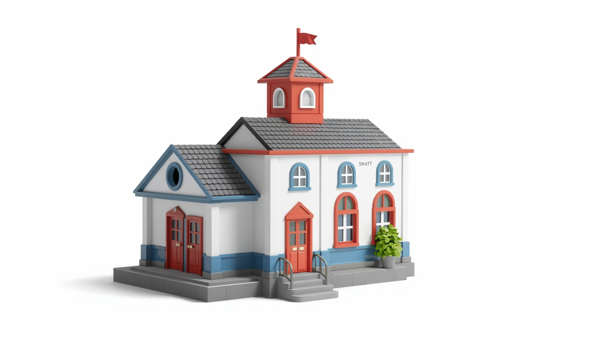 Cartoon School Building with Bell Tower model pack Low-poly 3D model_4