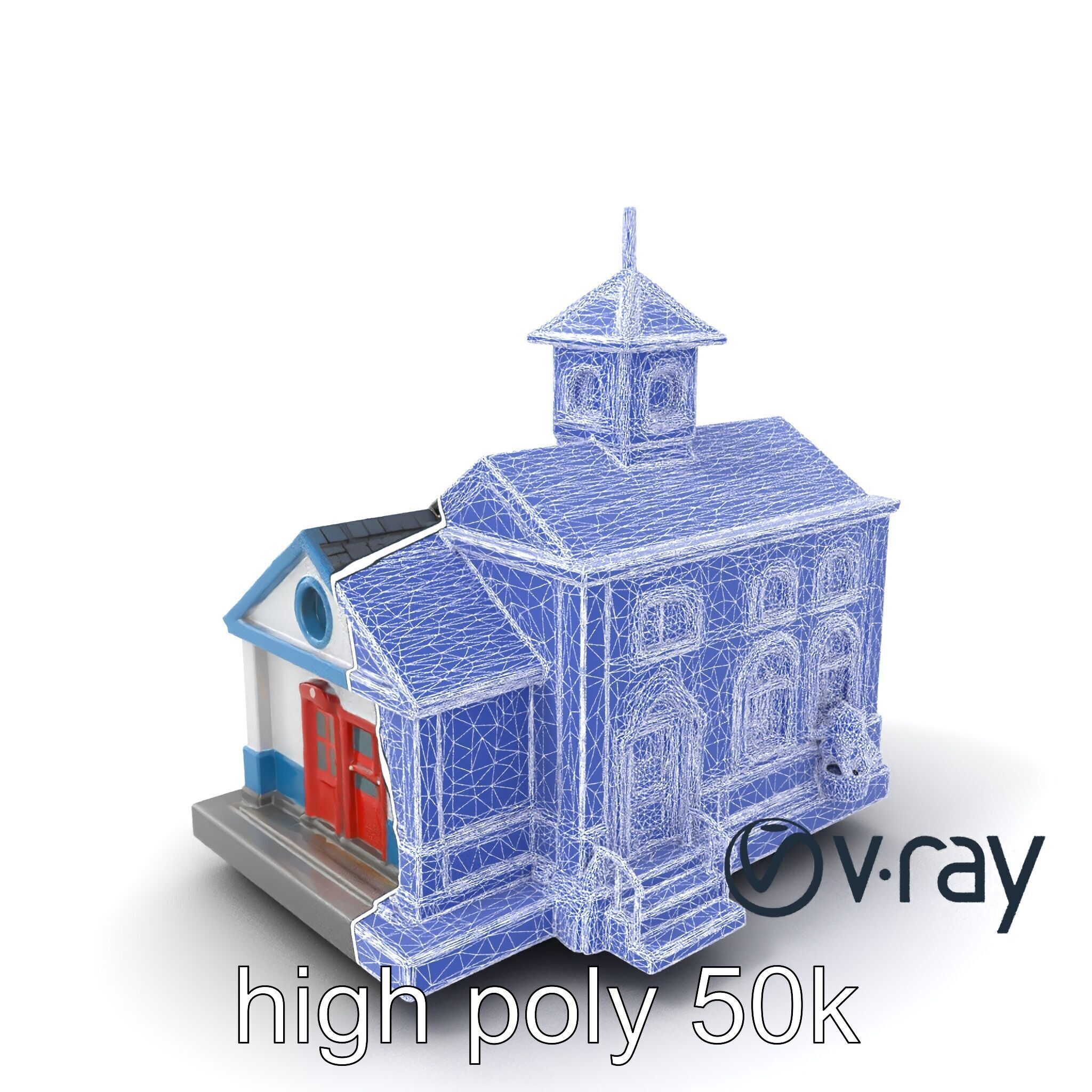 Cartoon School Building with Bell Tower model pack Low-poly 3D model_23