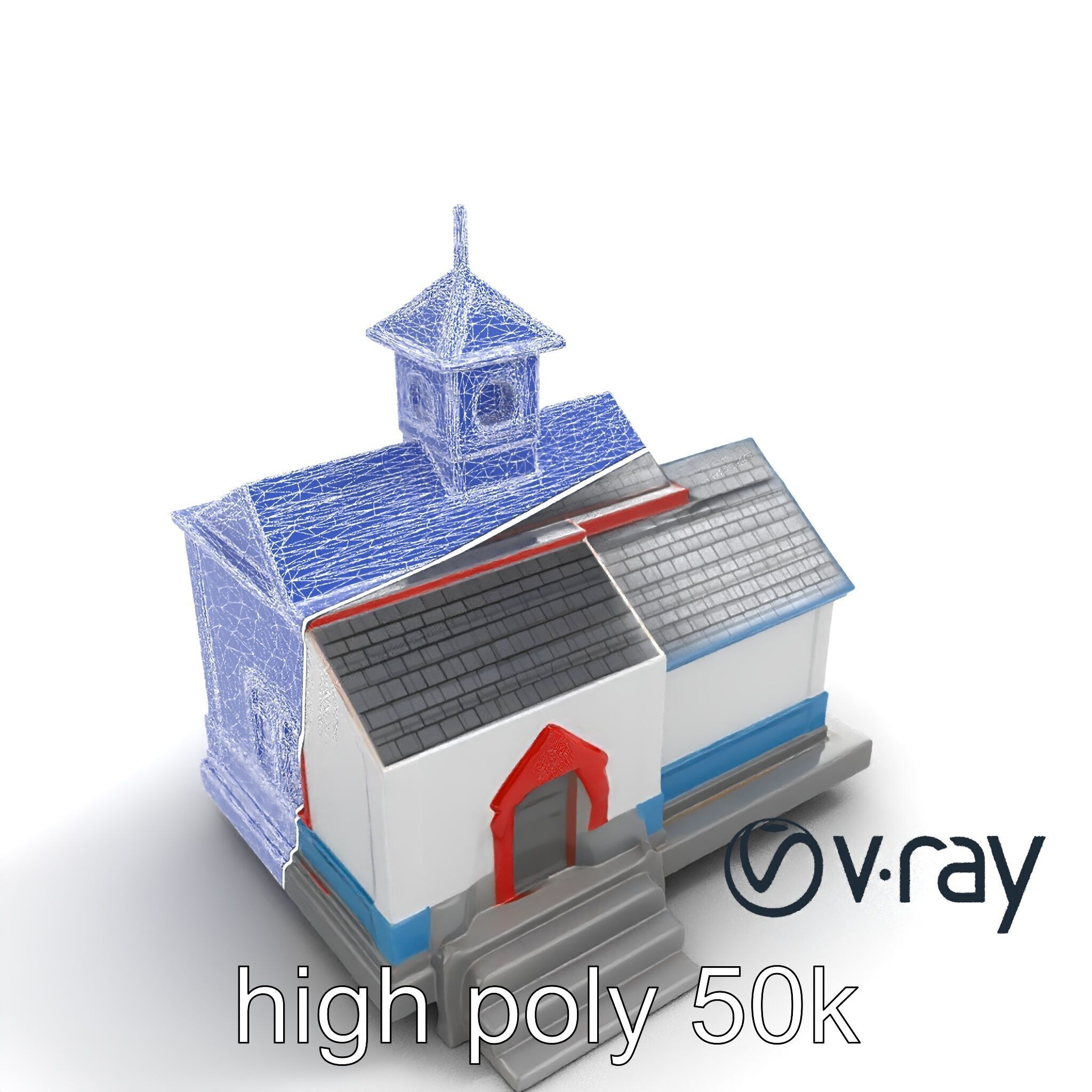 Cartoon School Building with Bell Tower model pack Low-poly 3D model_30