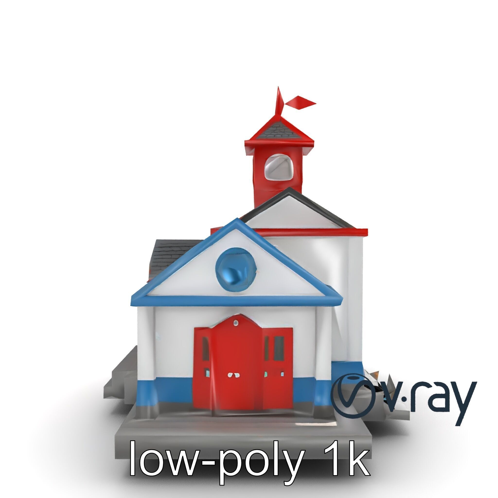 Cartoon School Building with Bell Tower model pack Low-poly 3D model_12