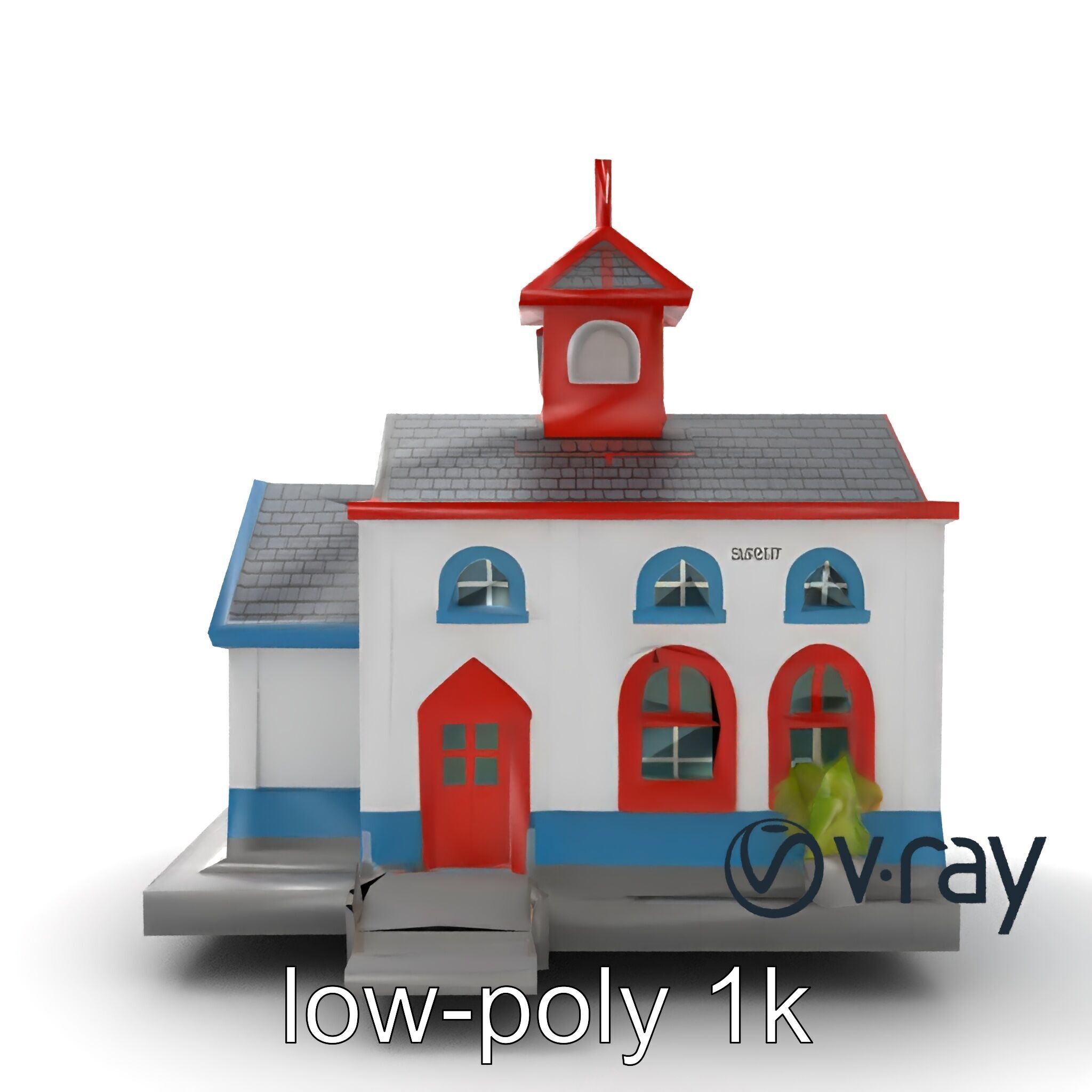 Cartoon School Building with Bell Tower model pack Low-poly 3D model_11