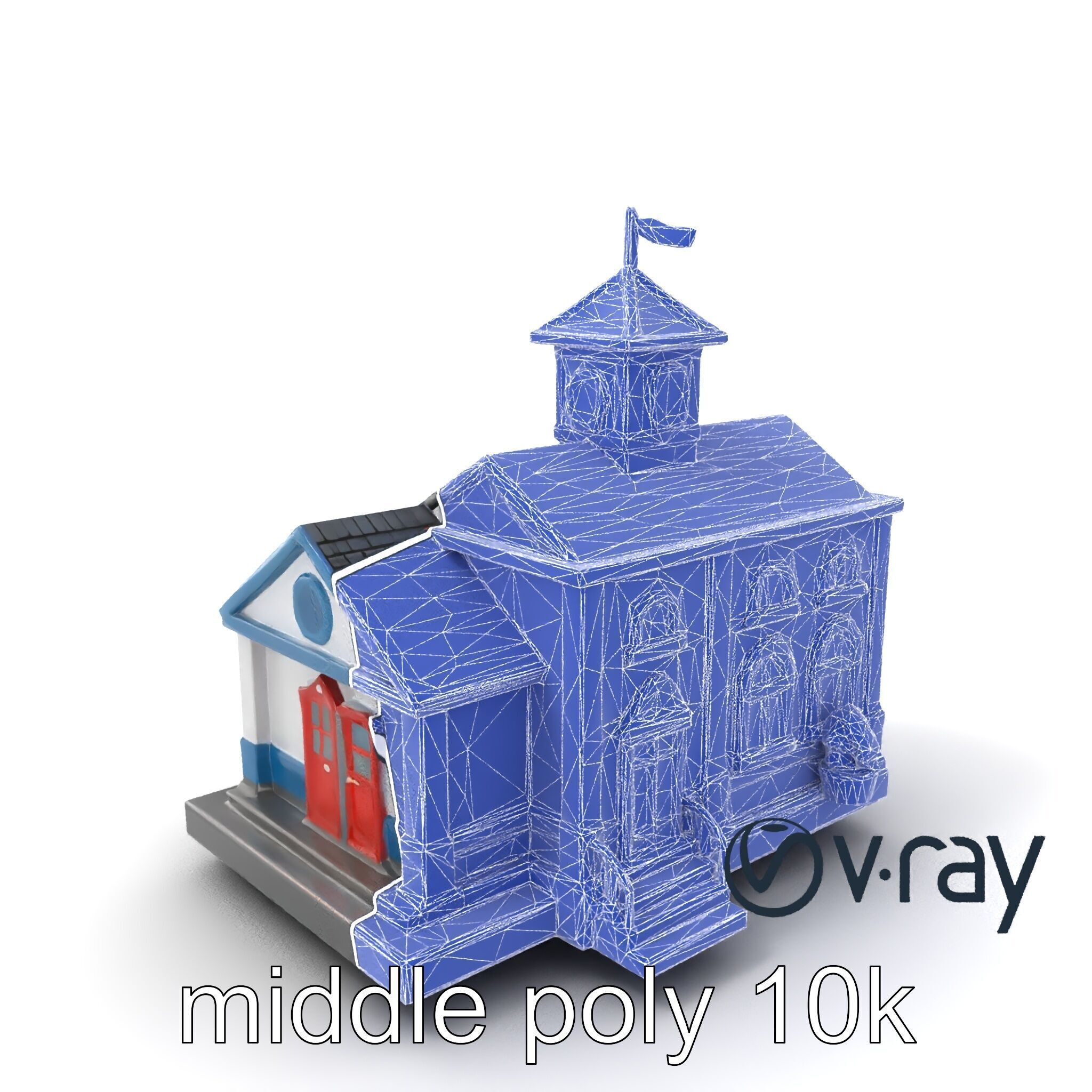 Cartoon School Building with Bell Tower model pack Low-poly 3D model_5