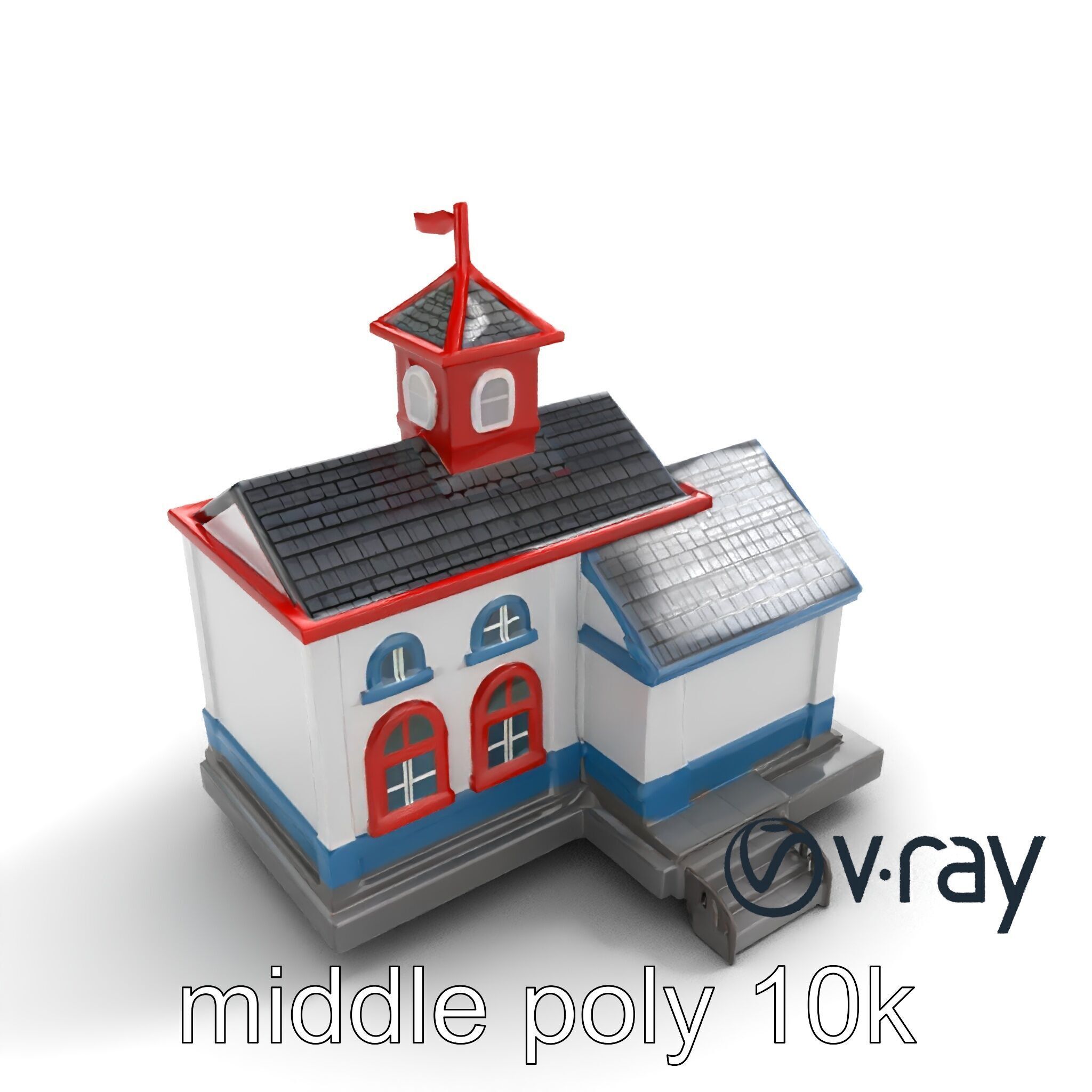 Cartoon School Building with Bell Tower model pack Low-poly 3D model_8