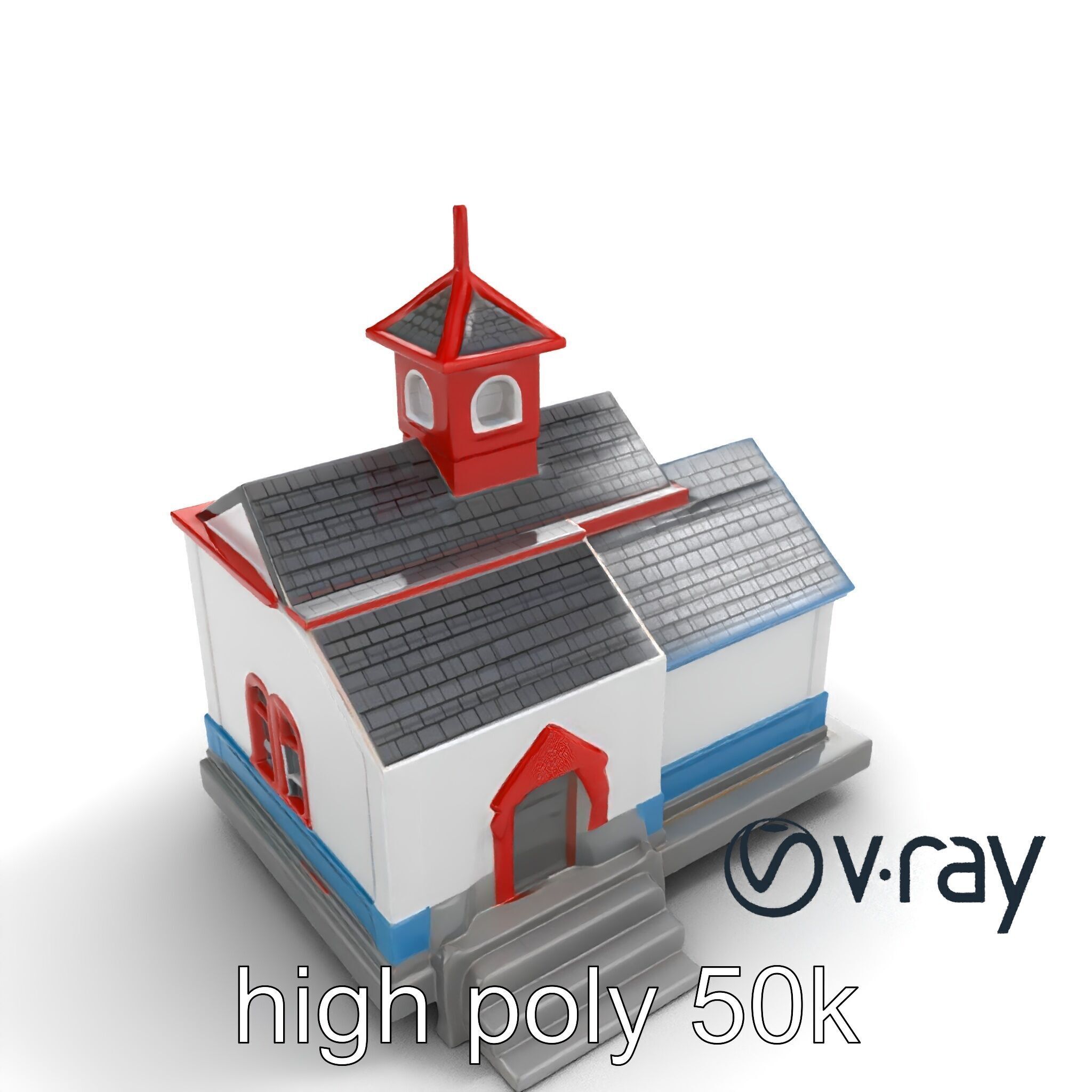 Cartoon School Building with Bell Tower model pack Low-poly 3D model_10