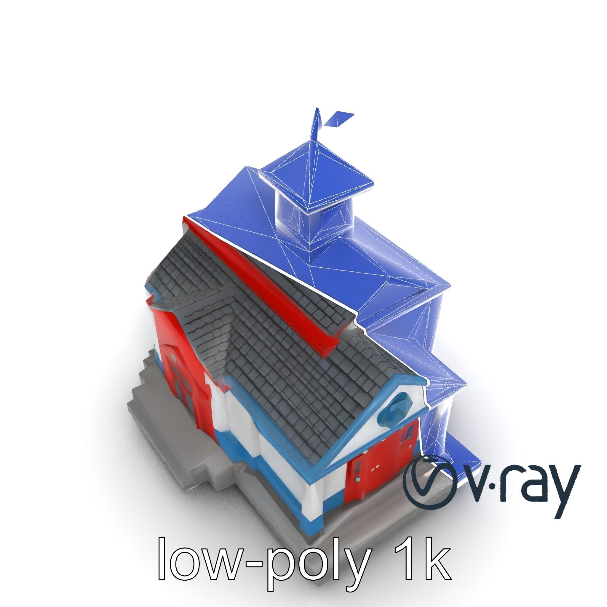 Cartoon School Building with Bell Tower model pack Low-poly 3D model_28