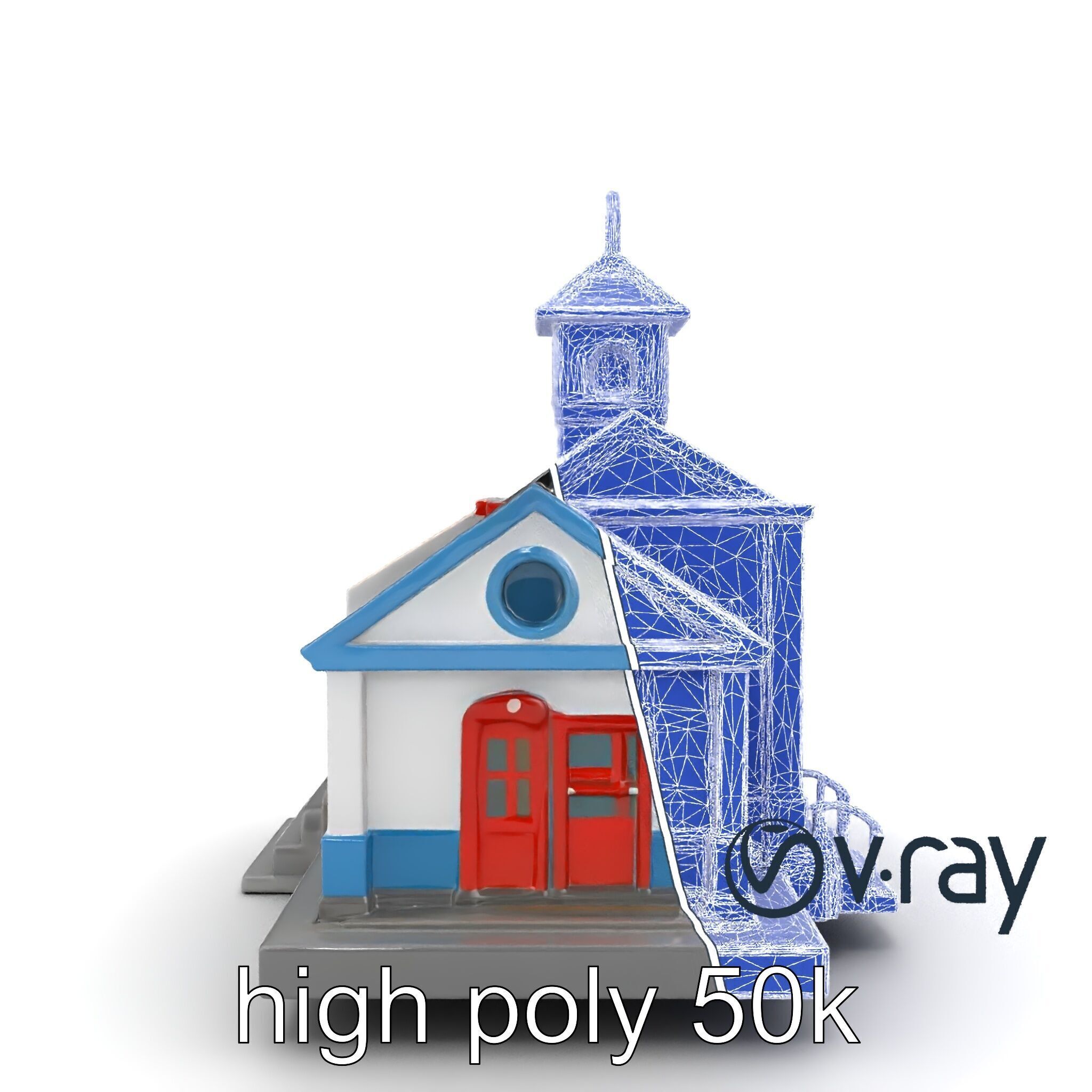 Cartoon School Building with Bell Tower model pack Low-poly 3D model_20