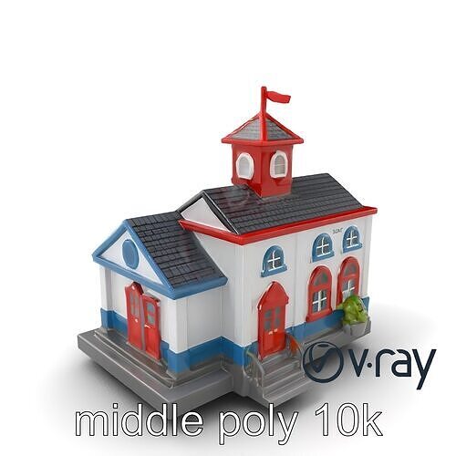 Cartoon School Building with Bell Tower model pack Low-poly 3D model