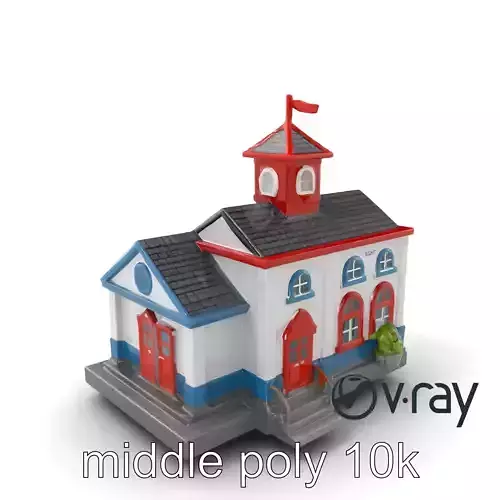 Cartoon School Building with Bell Tower model pack Low-poly 3D model