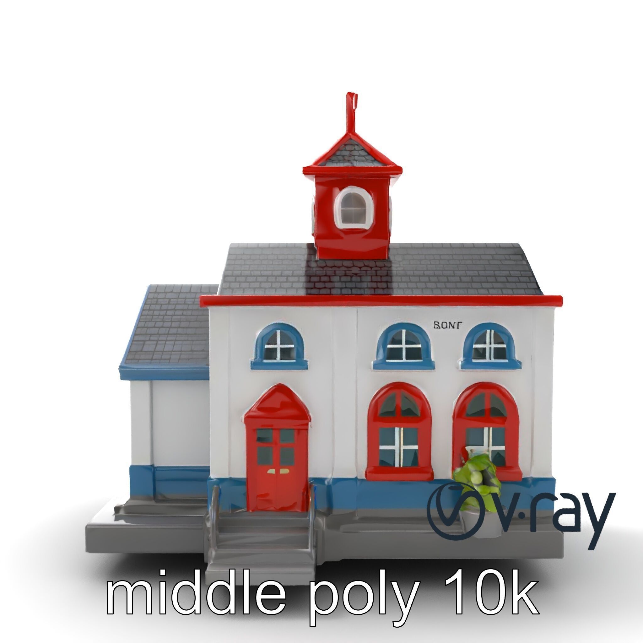 Cartoon School Building with Bell Tower model pack Low-poly 3D model_17