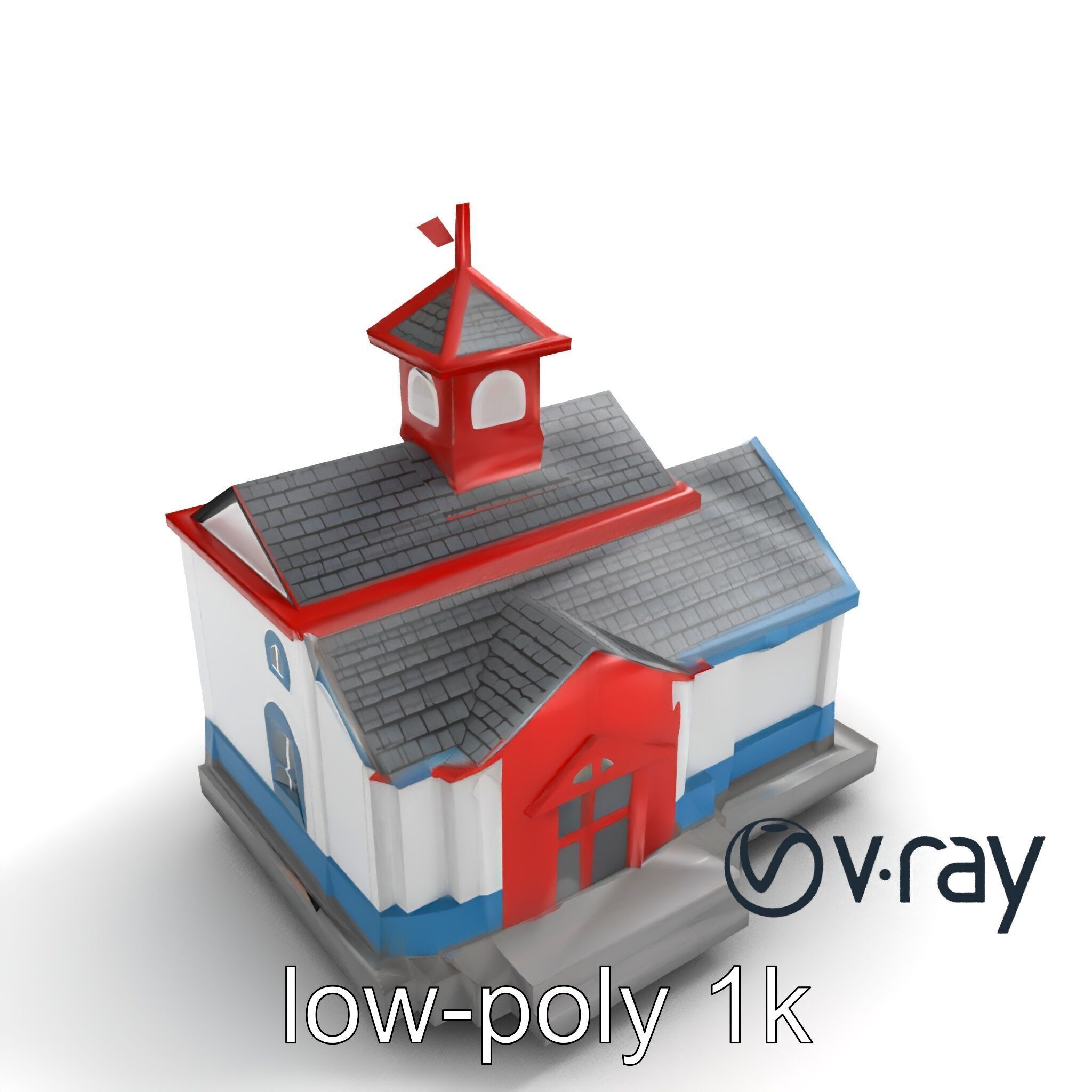 Cartoon School Building with Bell Tower model pack Low-poly 3D model_6