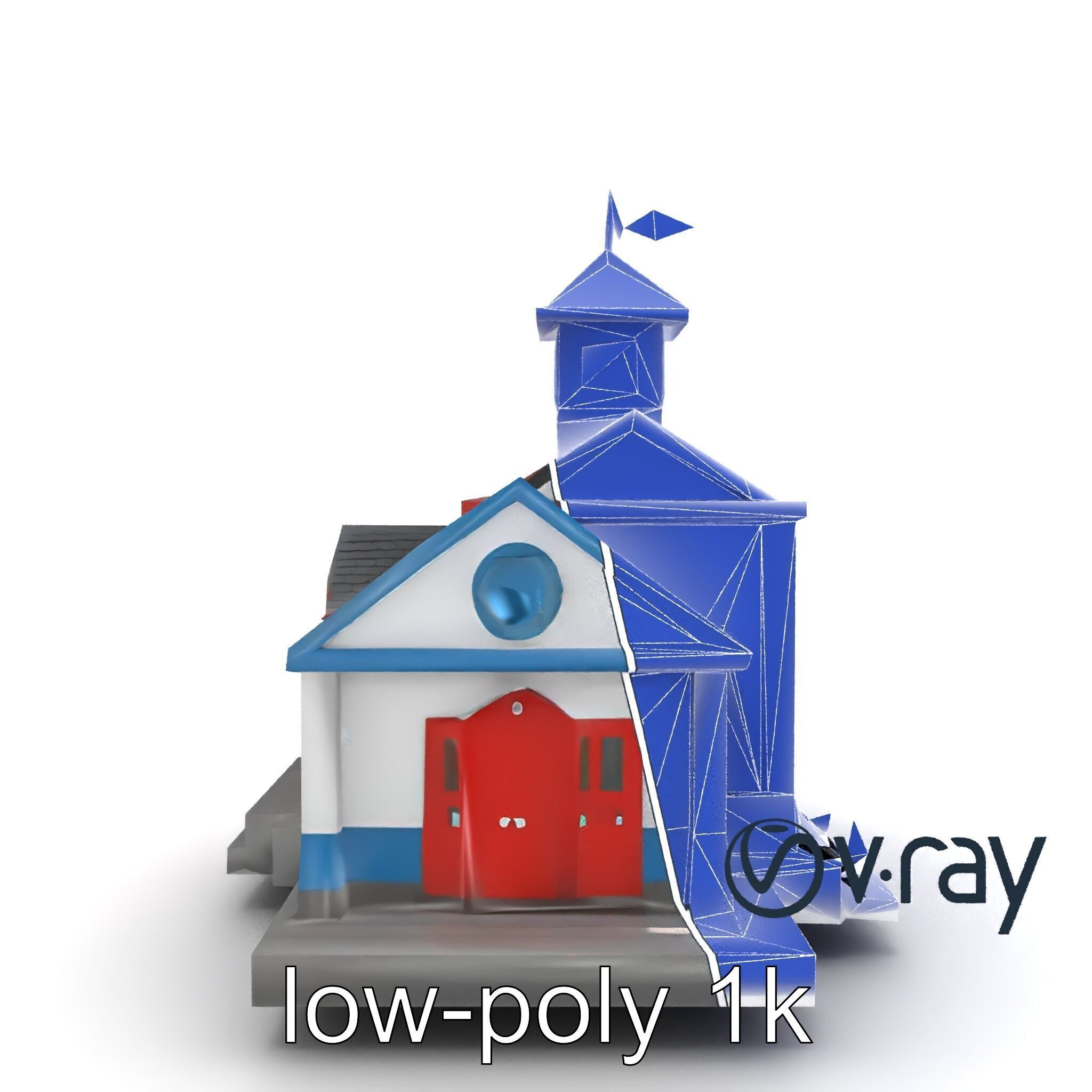 Cartoon School Building with Bell Tower model pack Low-poly 3D model_16