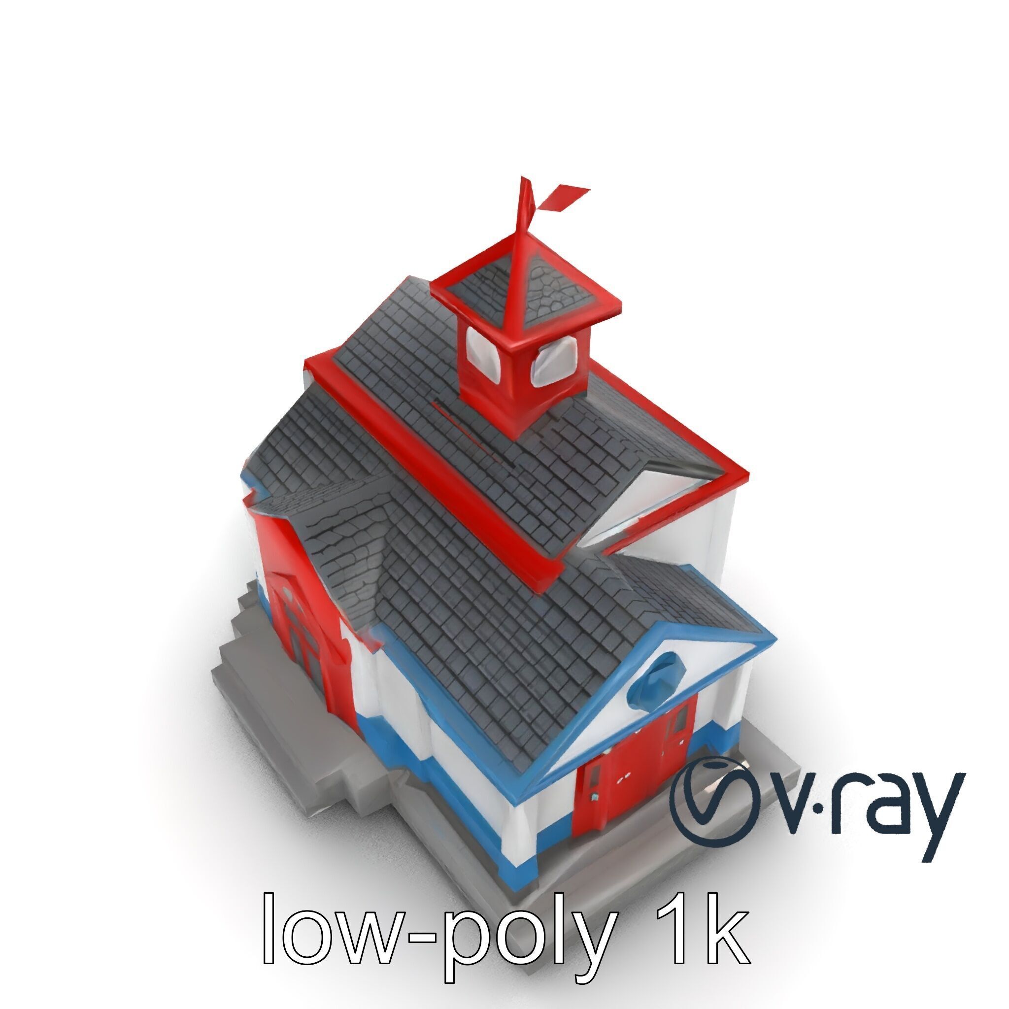 Cartoon School Building with Bell Tower model pack Low-poly 3D model_9