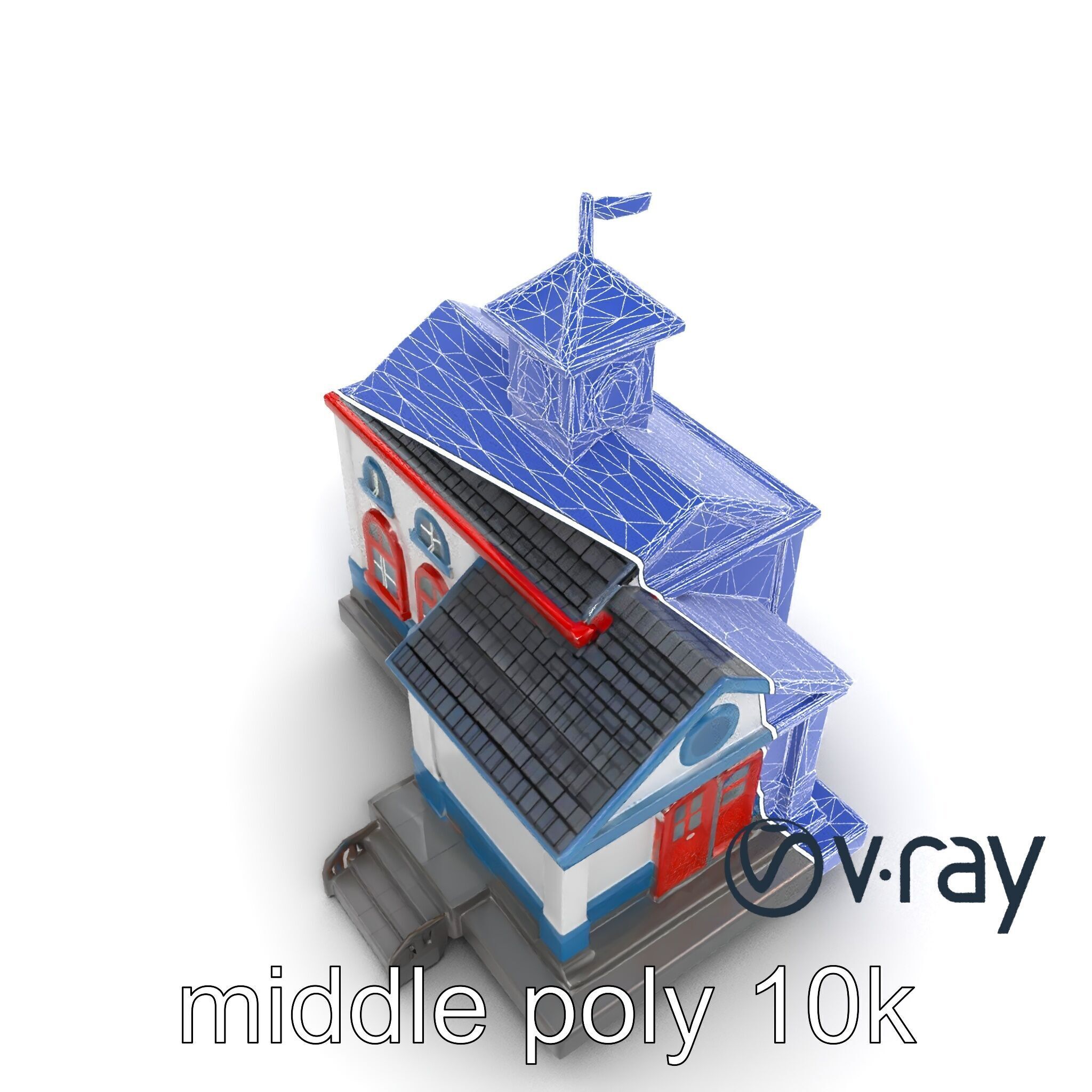 Cartoon School Building with Bell Tower model pack Low-poly 3D model_15