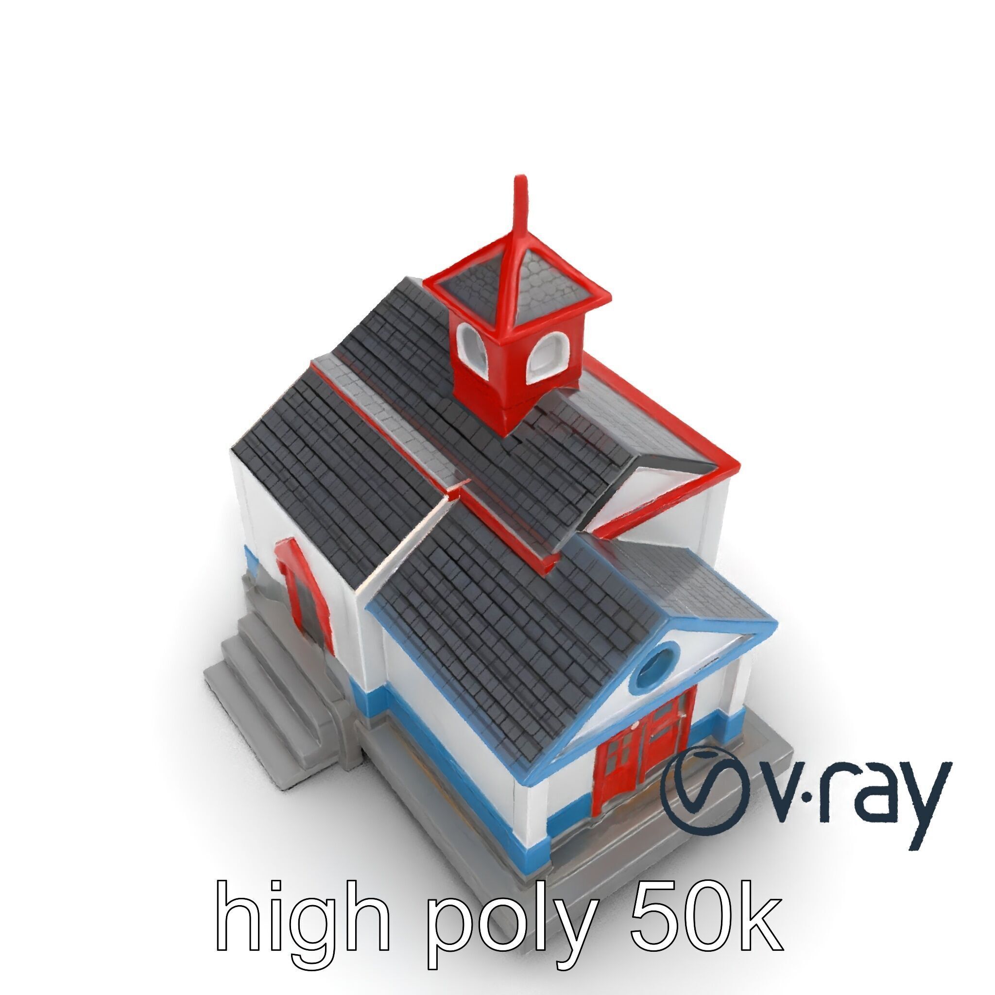 Cartoon School Building with Bell Tower model pack Low-poly 3D model_13