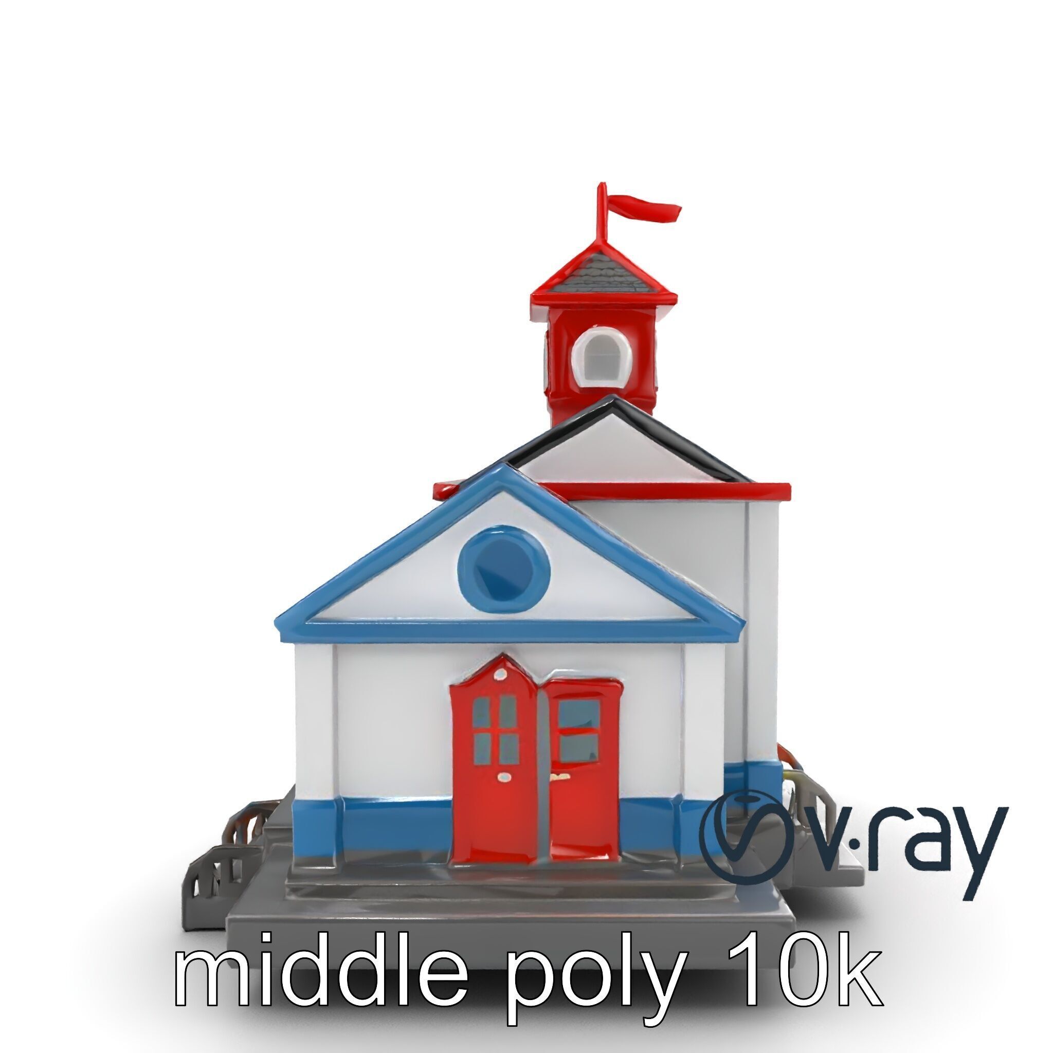 Cartoon School Building with Bell Tower model pack Low-poly 3D model_21